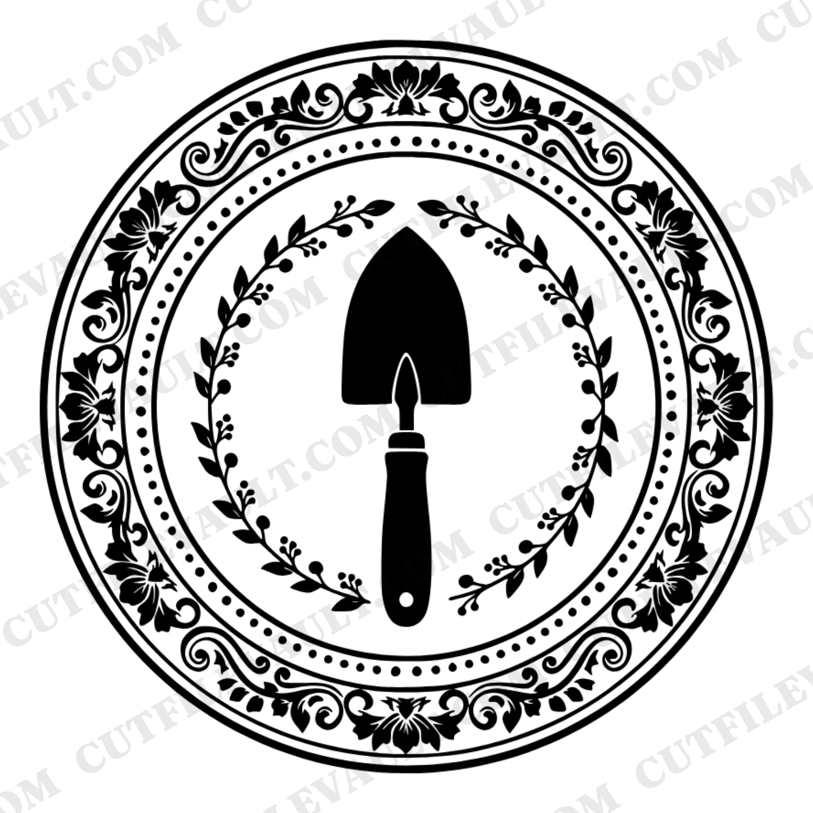 Garden Trowel SVG PNG, Vintage Botanical Wax Seal Emblem, Mothers Day Gardening Cut File