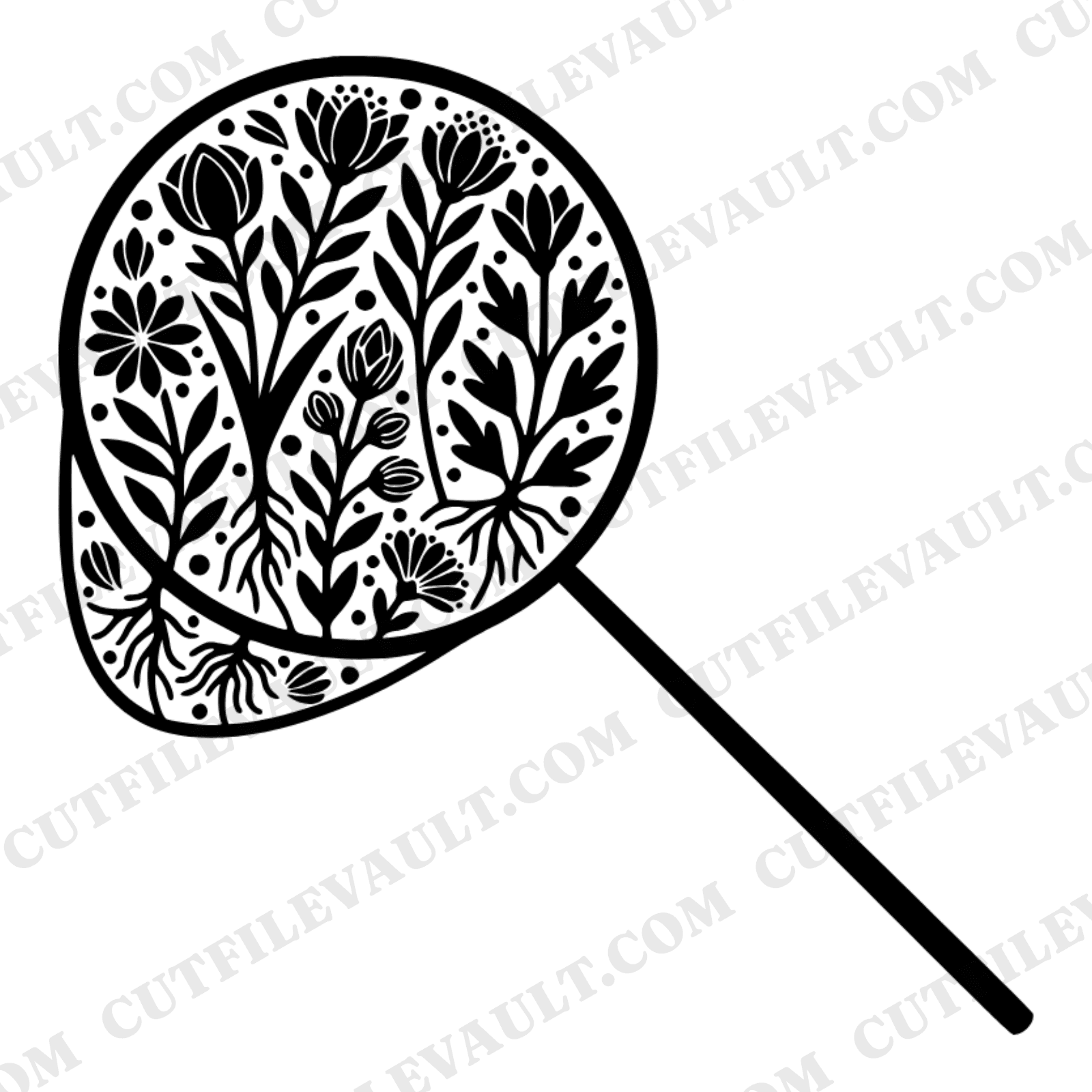 First Day of Summer Butterfly Net SVG PNG, Art Deco Botanical Wildflower Cut File, Geometric Design