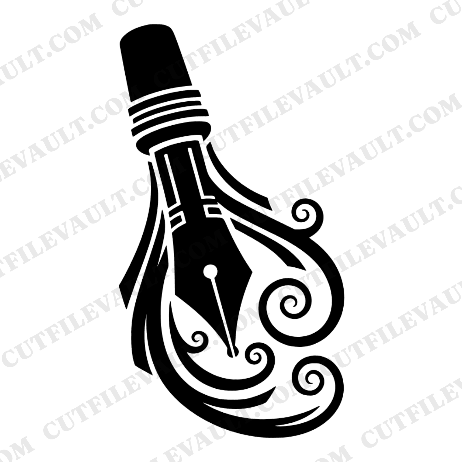 Art Deco Fountain Pen Nib SVG PNG, Ink Flourish Cut File, Monogram Frame, Back to School Cricut