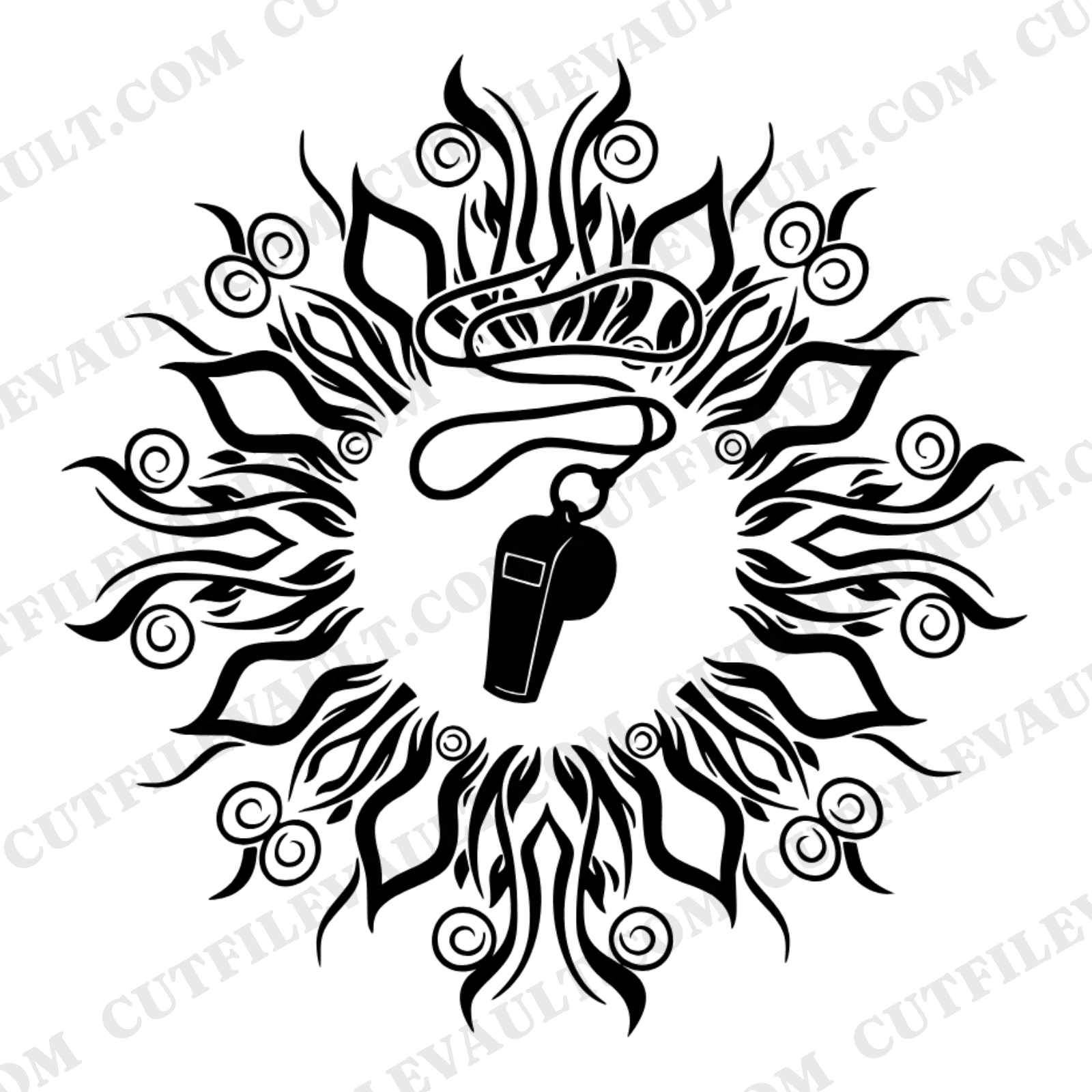 Summer Solstice Lifeguard Whistle SVG PNG, Boho Sun Rays Mandala Cut File, Beach Decor, First Day Summer