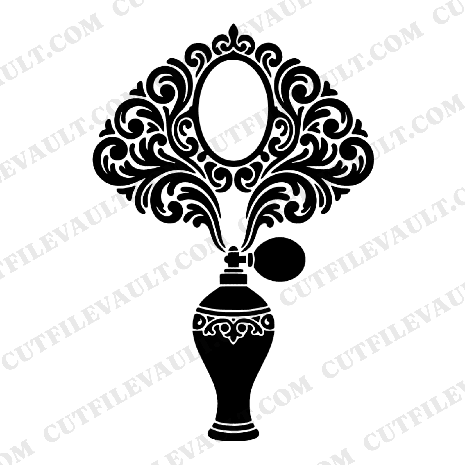 Vintage Perfume Atomizer Monogram Frame SVG PNG, Retro 70s Mother's Day Cut File, Antique Bottle