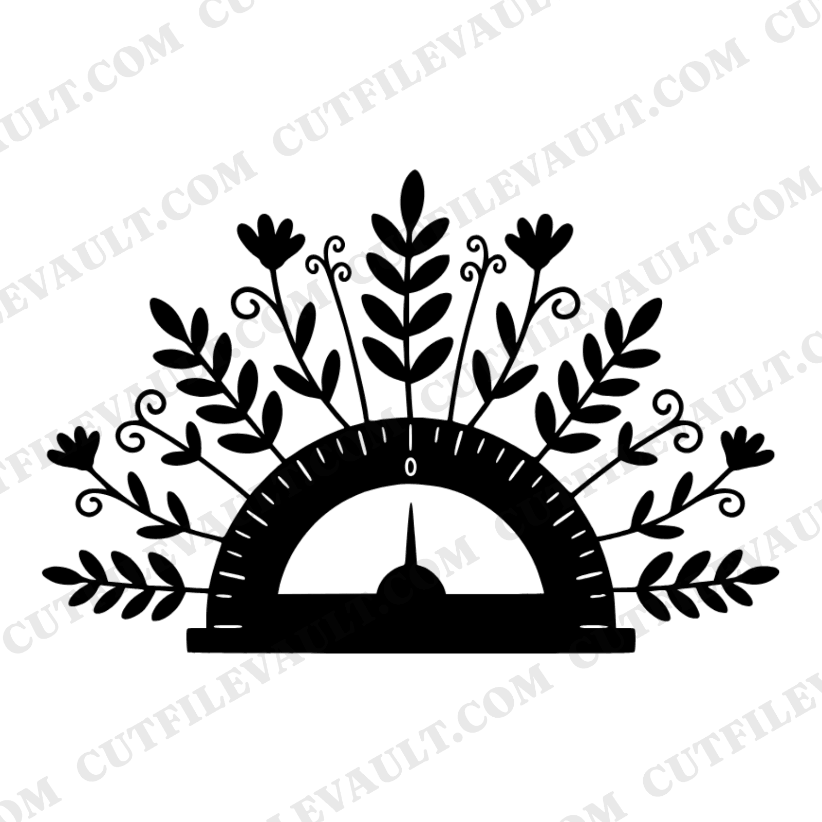 Cottagecore Protractor SVG PNG, Wildflower Sunburst Cut File, Botanical Back to School Clipart