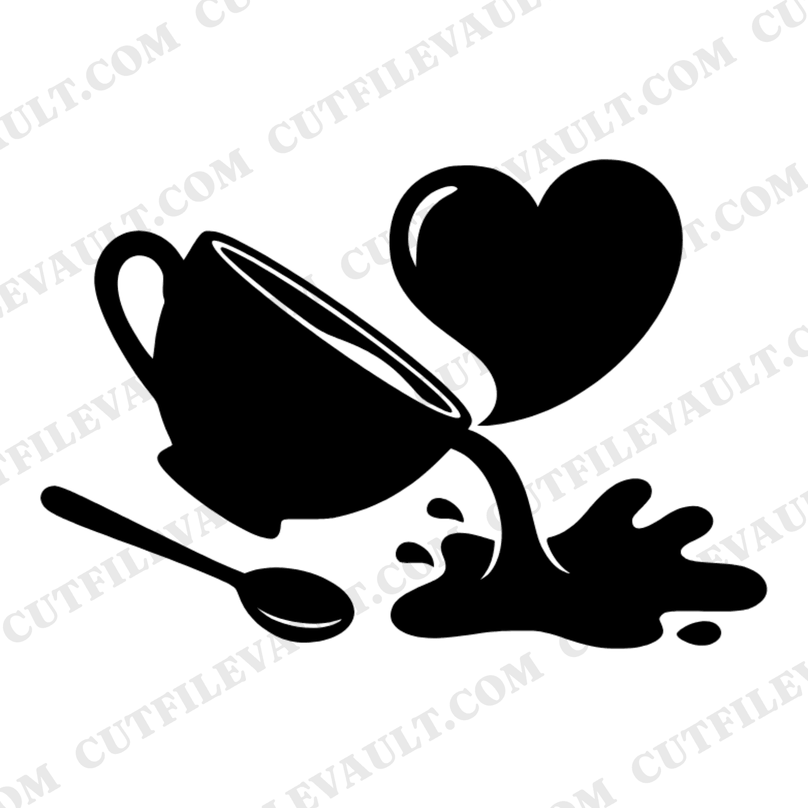 Kawaii Teacup Heart Spill SVG PNG, Mother's Day Tea Cup Spoon Cut File, Cute Mom Mug Design