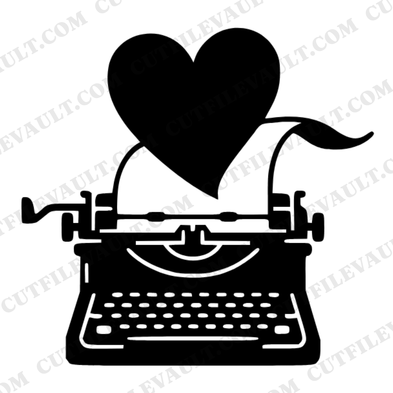 Vintage Typewriter SVG PNG Heart Scroll Love Letter Cut File Wedding Invitation Romantic Vow Design