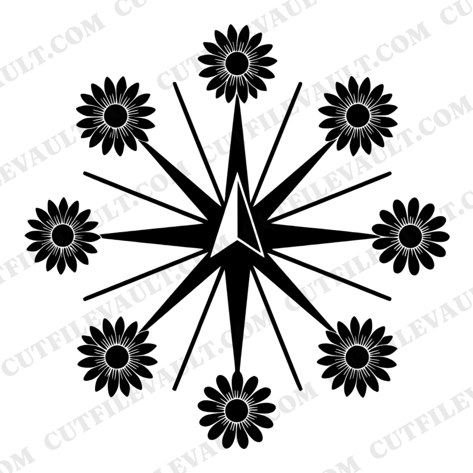 Summer Solstice Sundial SVG PNG, Botanical Compass Rose Cut File, Cottagecore Sunflower Floral