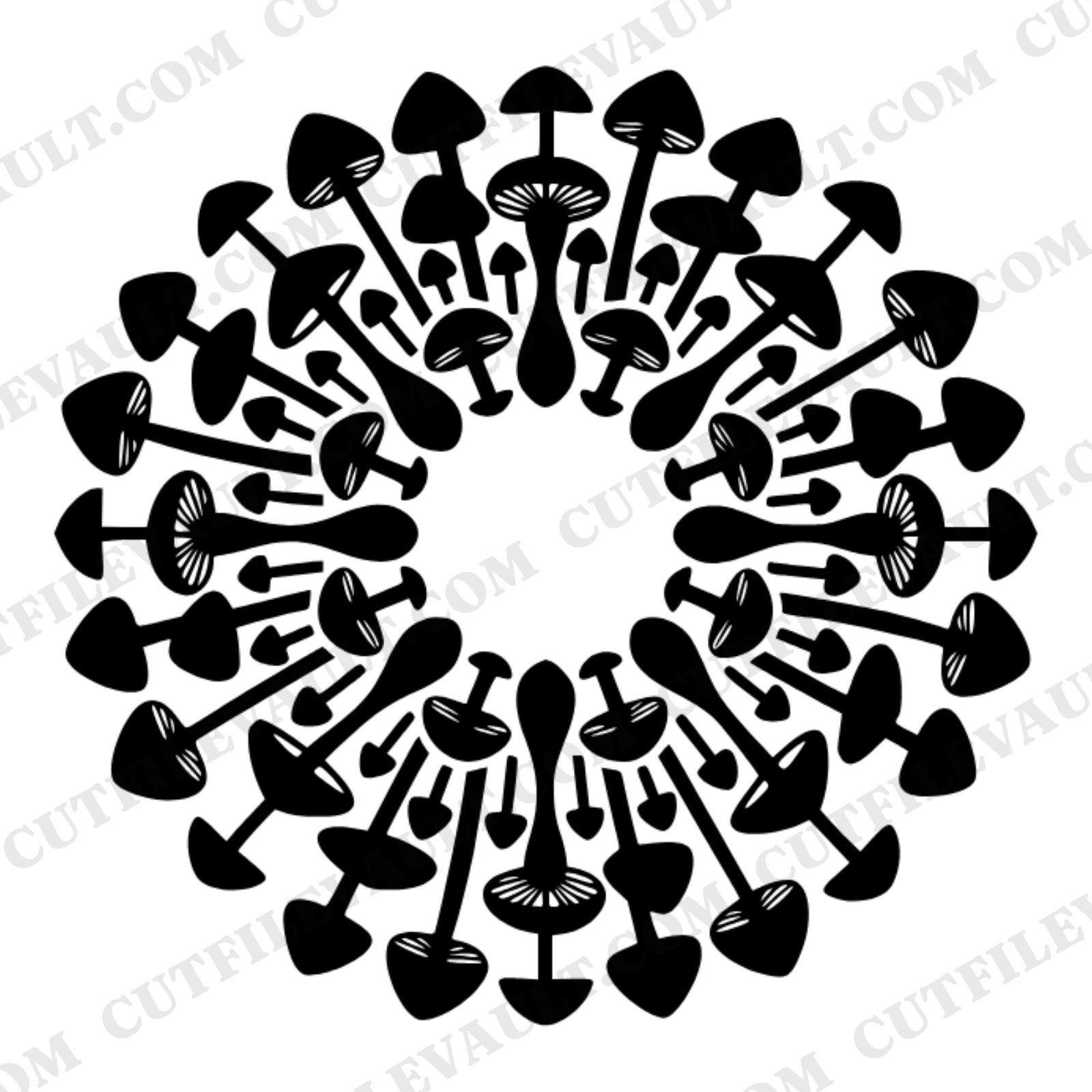Summer Solstice Fairy Ring SVG PNG, Mushroom Circle Mandala Cut File, Cottagecore Woodland Design