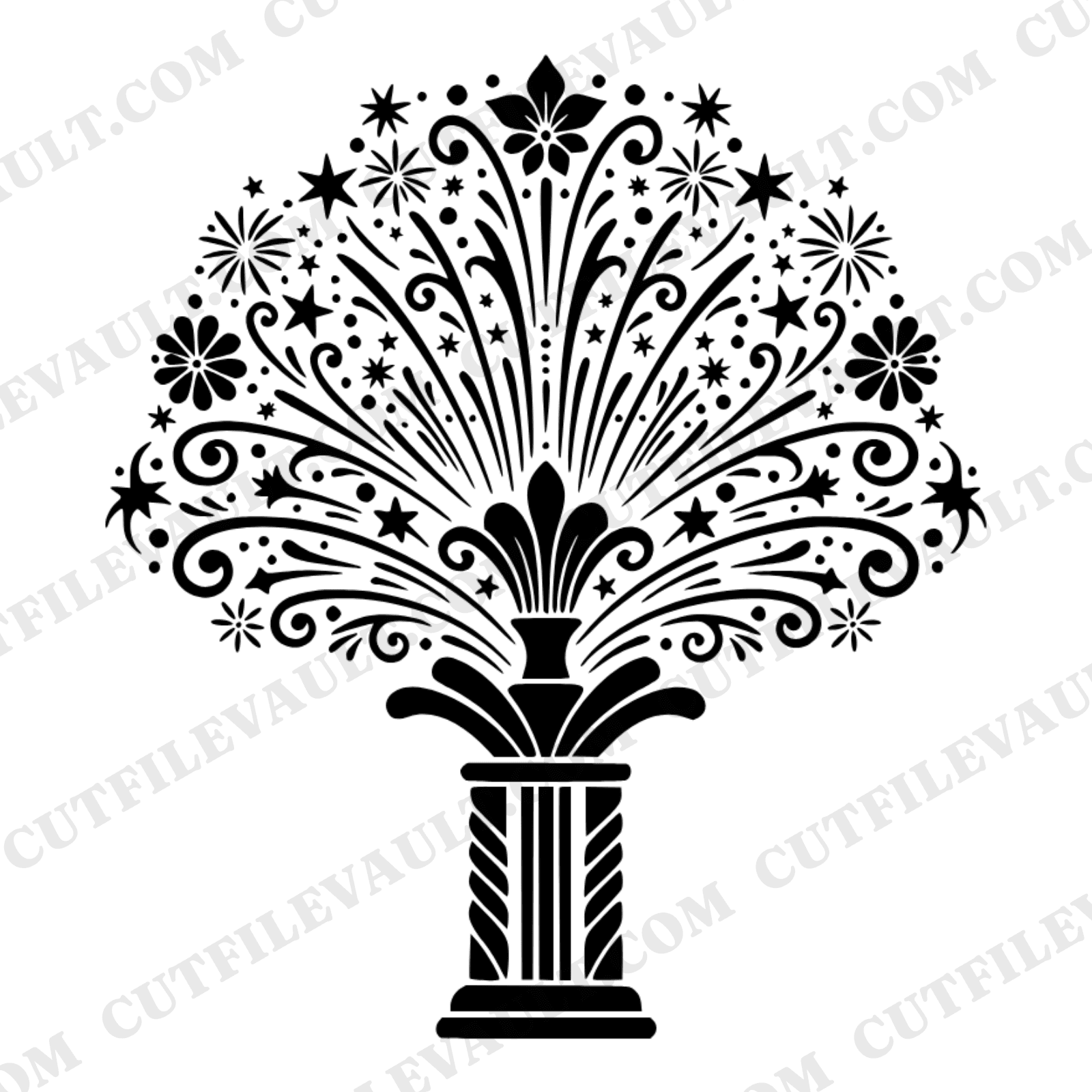 Vintage Sparkler Fountain Firework SVG PNG, Fourth of July Starburst Silhouette Cut File Design