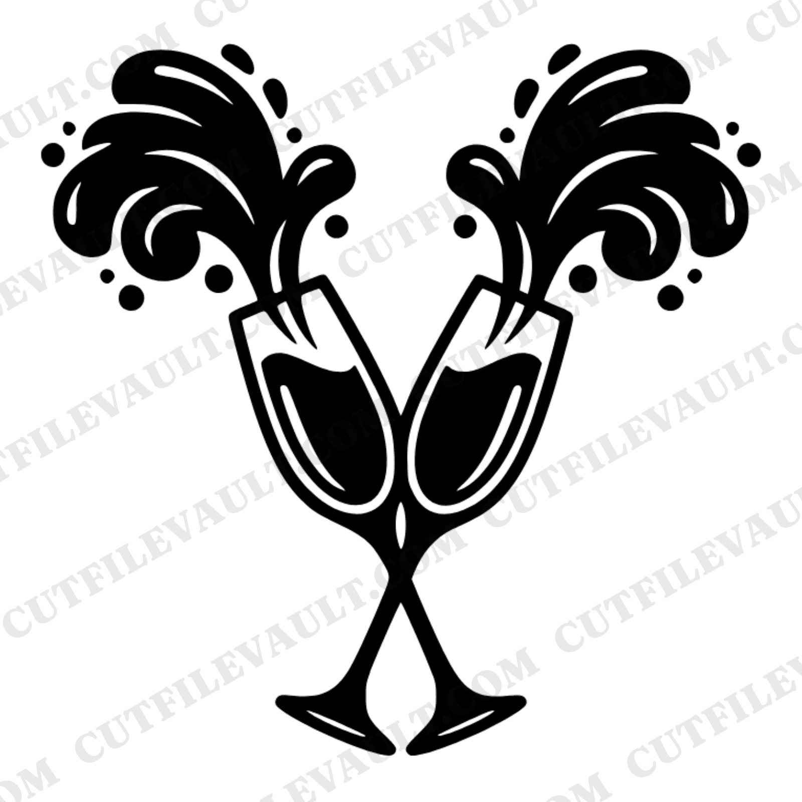 Champagne Flutes SVG PNG Wedding Toast Retro 70s Wave Crossed Glasses Bubbles Cut File Design
