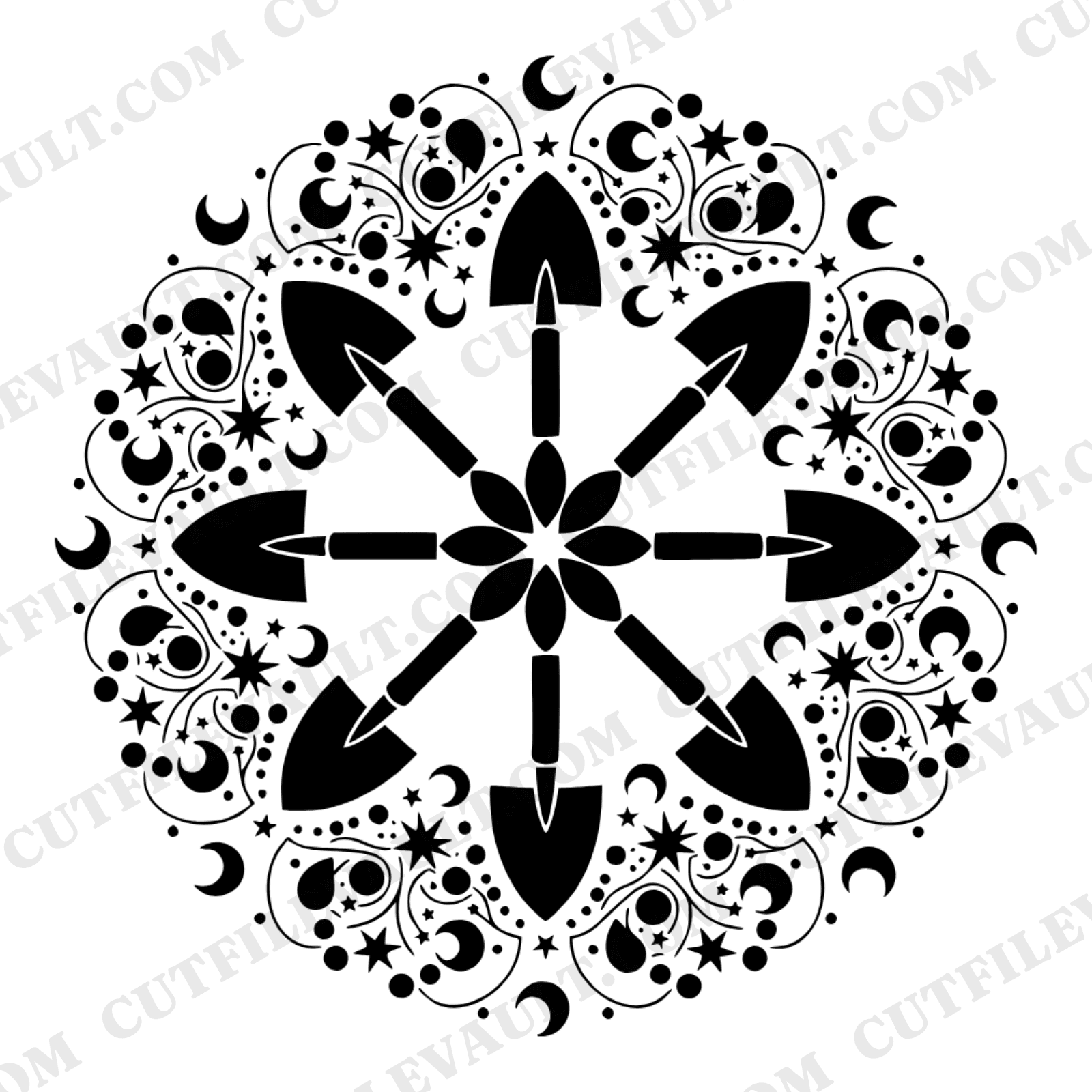 Celestial Garden Mandala SVG PNG Mother's Day Trowel Cut File Mystical Gardening Mom Gift
