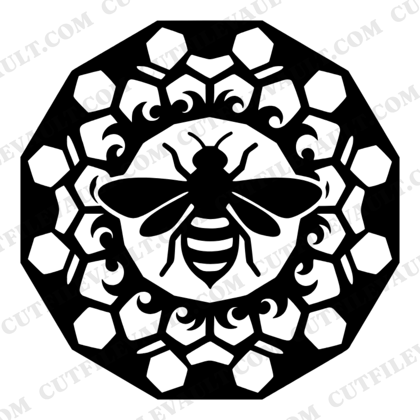 Summer Solstice Honeycomb Mandala SVG PNG, Retro 70s Bee Papercut Design, Hexagon Nature Cut File