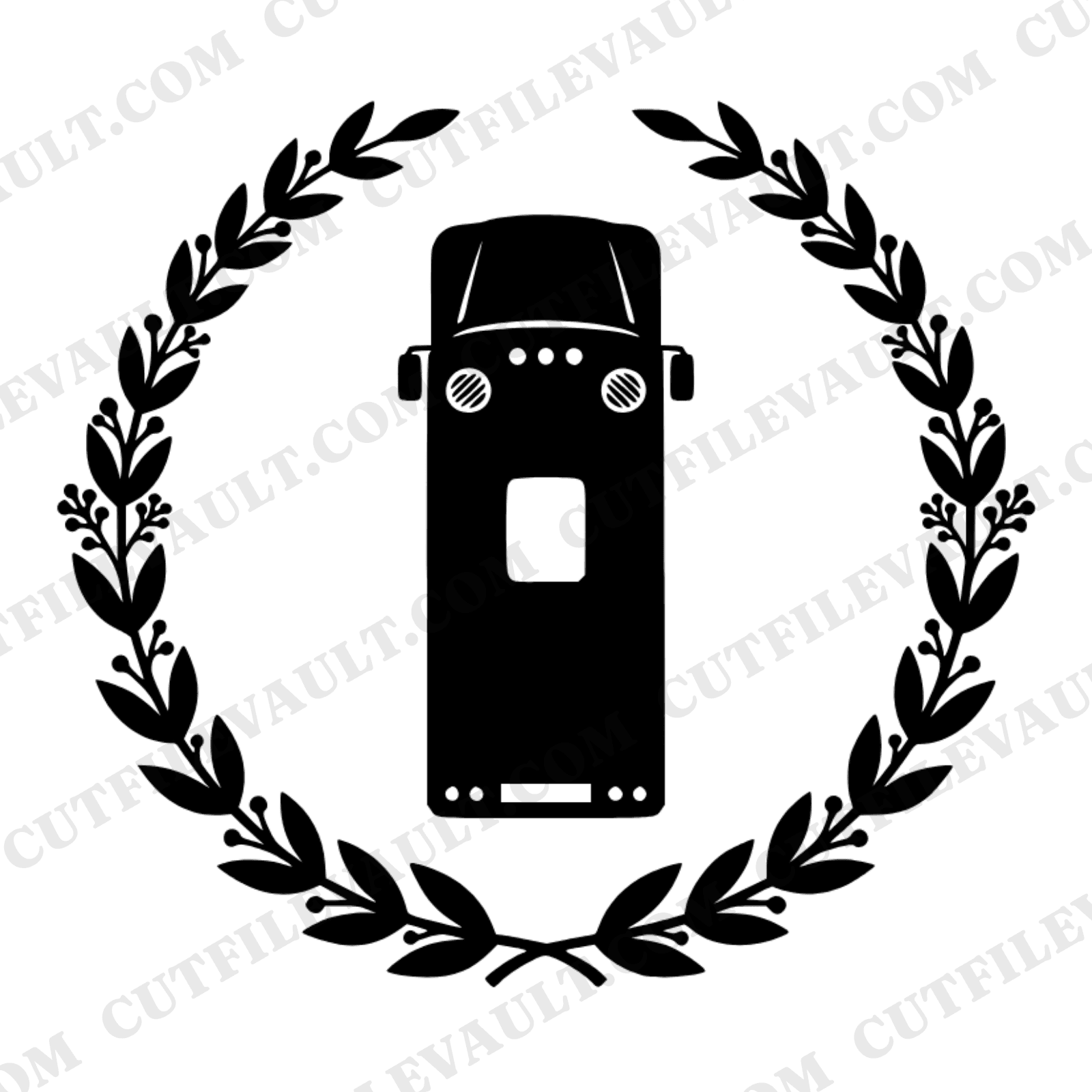Overhead School Bus SVG PNG, Botanical Laurel Back to School Cut File, Bird's Eye View Bus Design — view 1