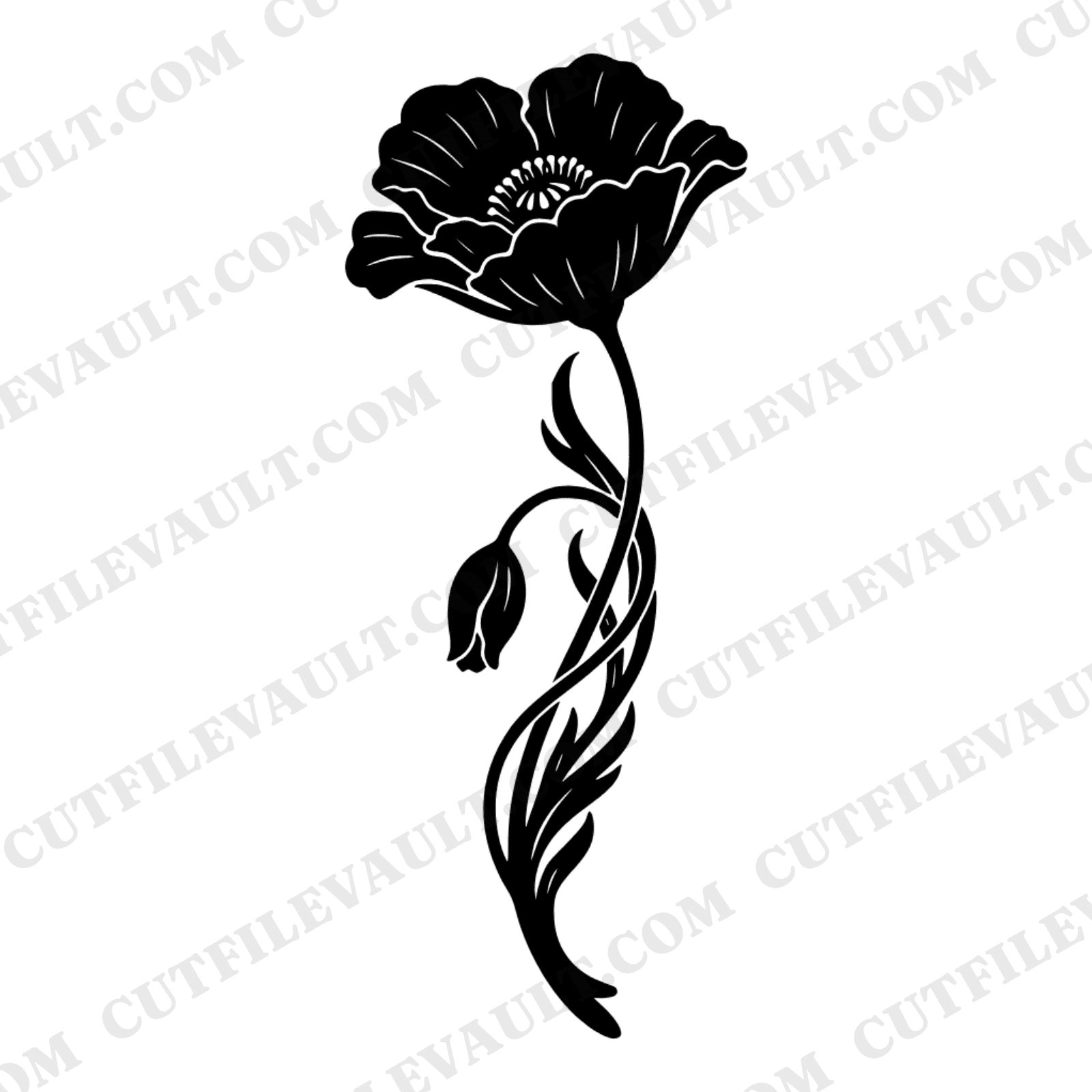 Art Nouveau Poppy SVG PNG, Memorial Day Flower Cut File, Cottagecore Floral Vinyl Design