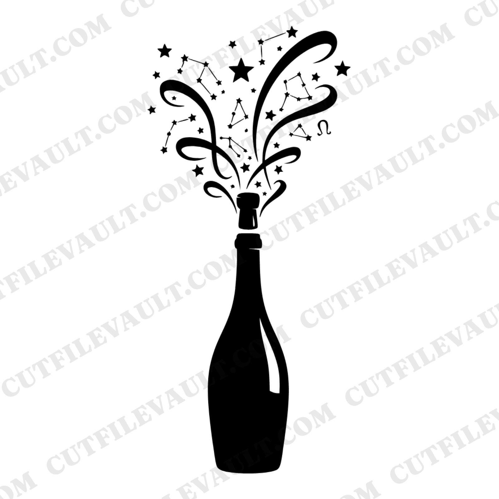 Wine Bottle Cork Pop SVG PNG, Celestial Stars Constellation Cut File for National Wine Day Crafts