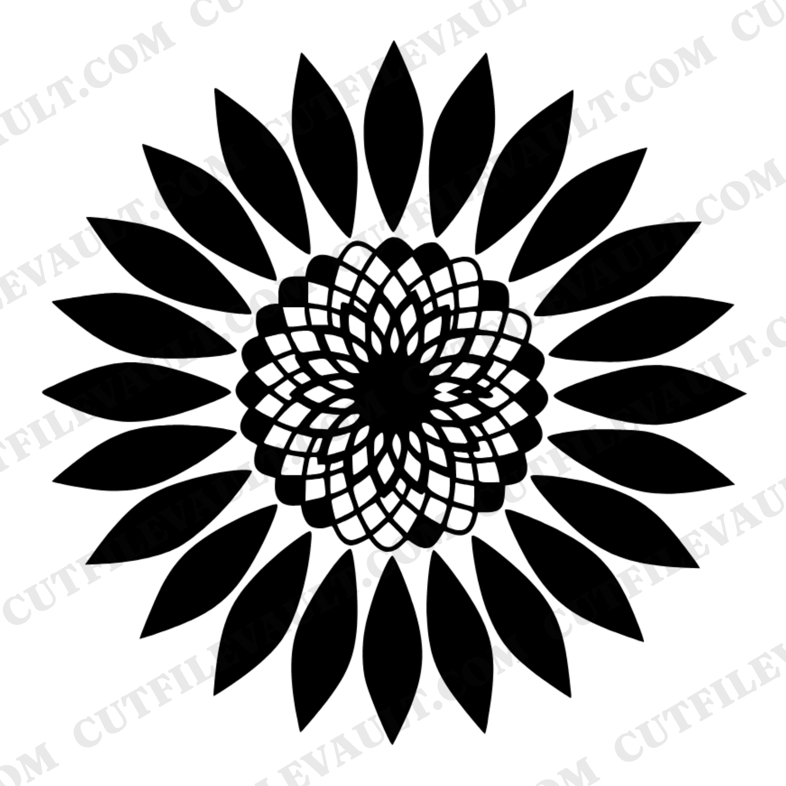 Summer Solstice Sunflower Mandala SVG PNG, Overhead Sunflower Fibonacci Spiral Cut File