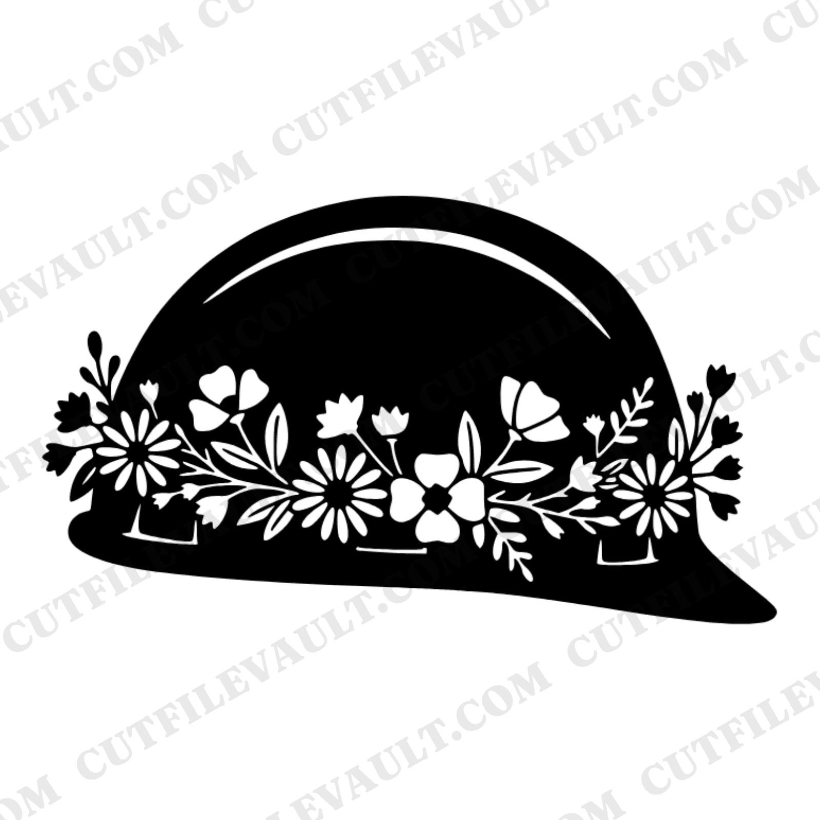Vintage Hard Hat with Wildflower Garland SVG PNG, Cottagecore Labor Day Cut File, Floral Construction