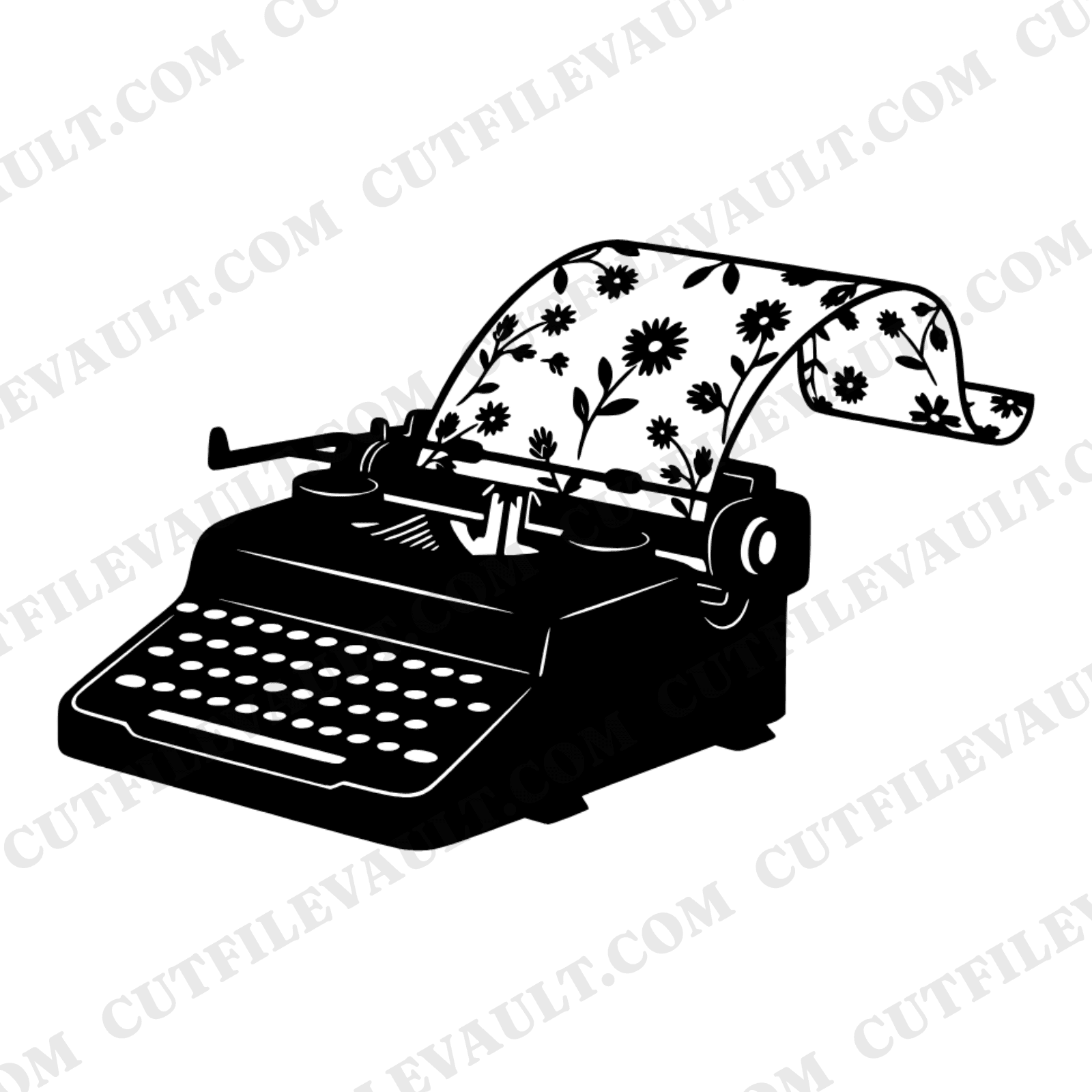 Vintage Typewriter SVG PNG, Wedding Vows Scroll Cut File, Cottagecore Floral Clipart for Invitations