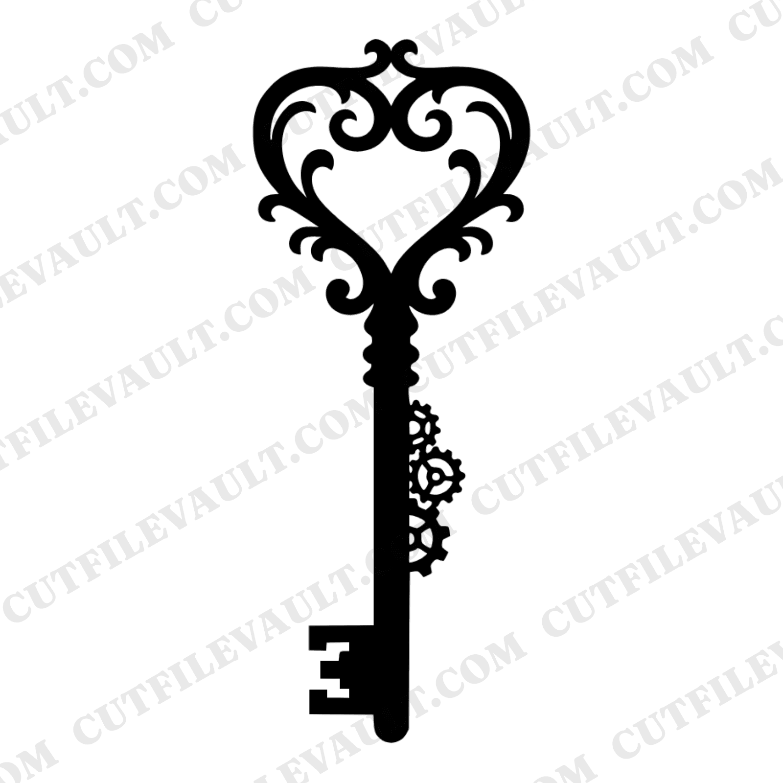 Antique Heart Key SVG PNG, Steampunk Clockwork Skeleton Key, Boho Wedding Clipart Cut File