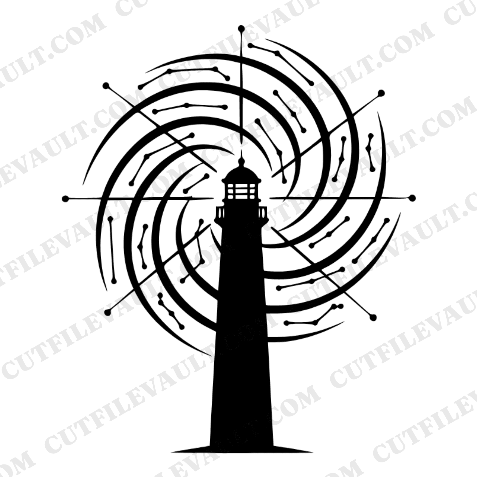Summer Solstice Lighthouse SVG PNG, Celestial Sun Rays Cut File, Mystical Constellation Compass Rose