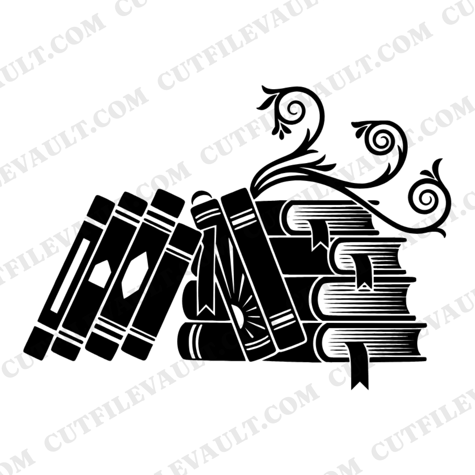 Art Deco Stacked Books SVG PNG, Flowing Bookmarks Cut File, Back to School Teacher Gift Decal — view 1