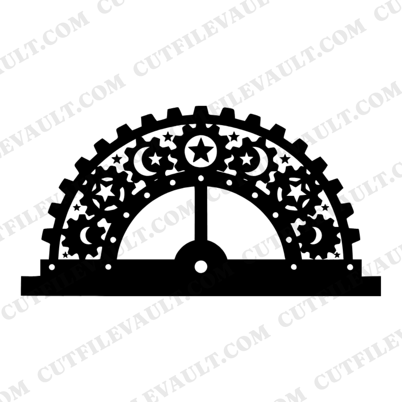 Celestial Steampunk Protractor SVG PNG, Moon Phase Gears Cut File, Mystical Math Tool Design