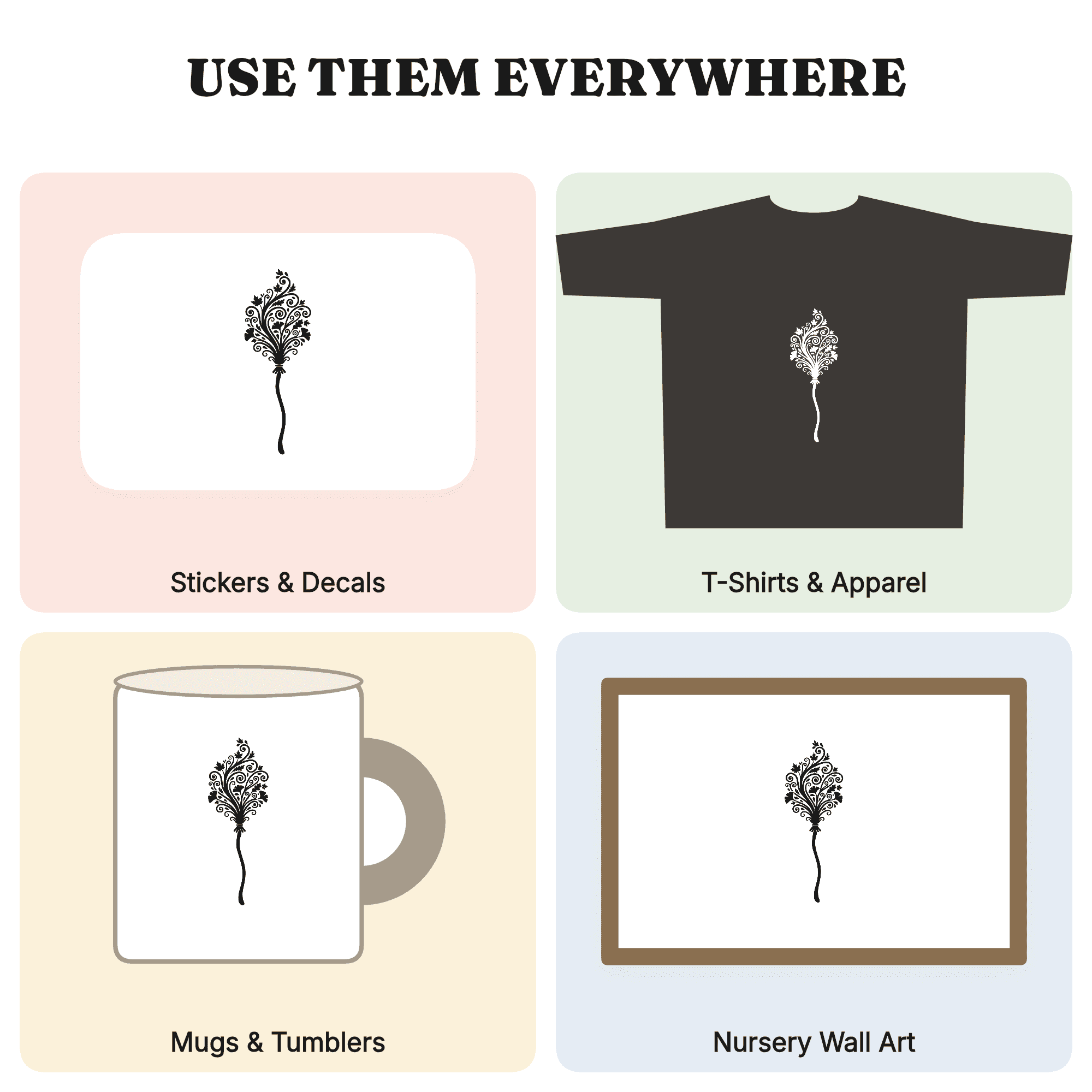 Enchanted Witch Broom SVG PNG, Art Nouveau Autumn Leaves, Celestial Halloween Cut File Design — view 3