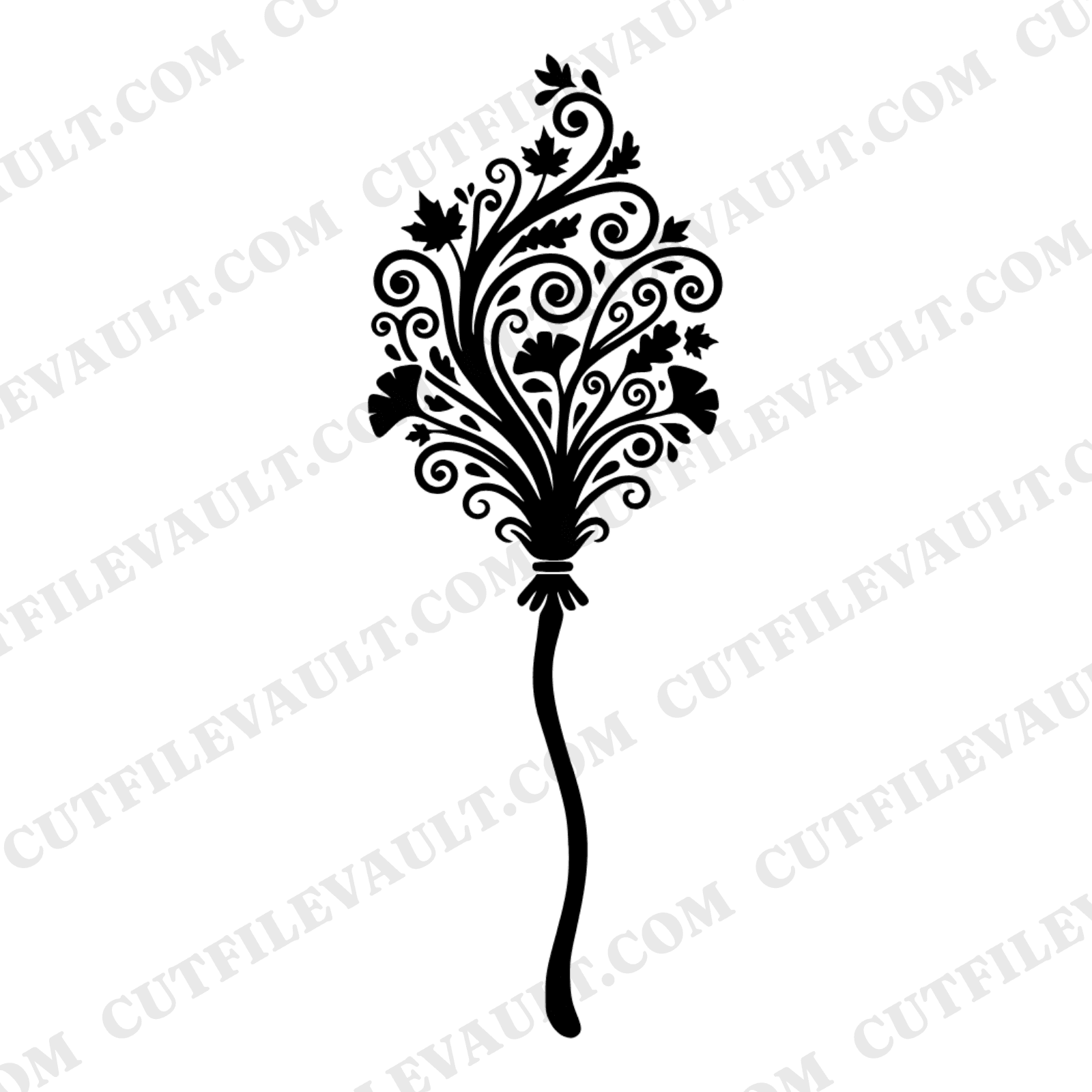 Enchanted Witch Broom SVG PNG, Art Nouveau Autumn Leaves, Celestial Halloween Cut File Design