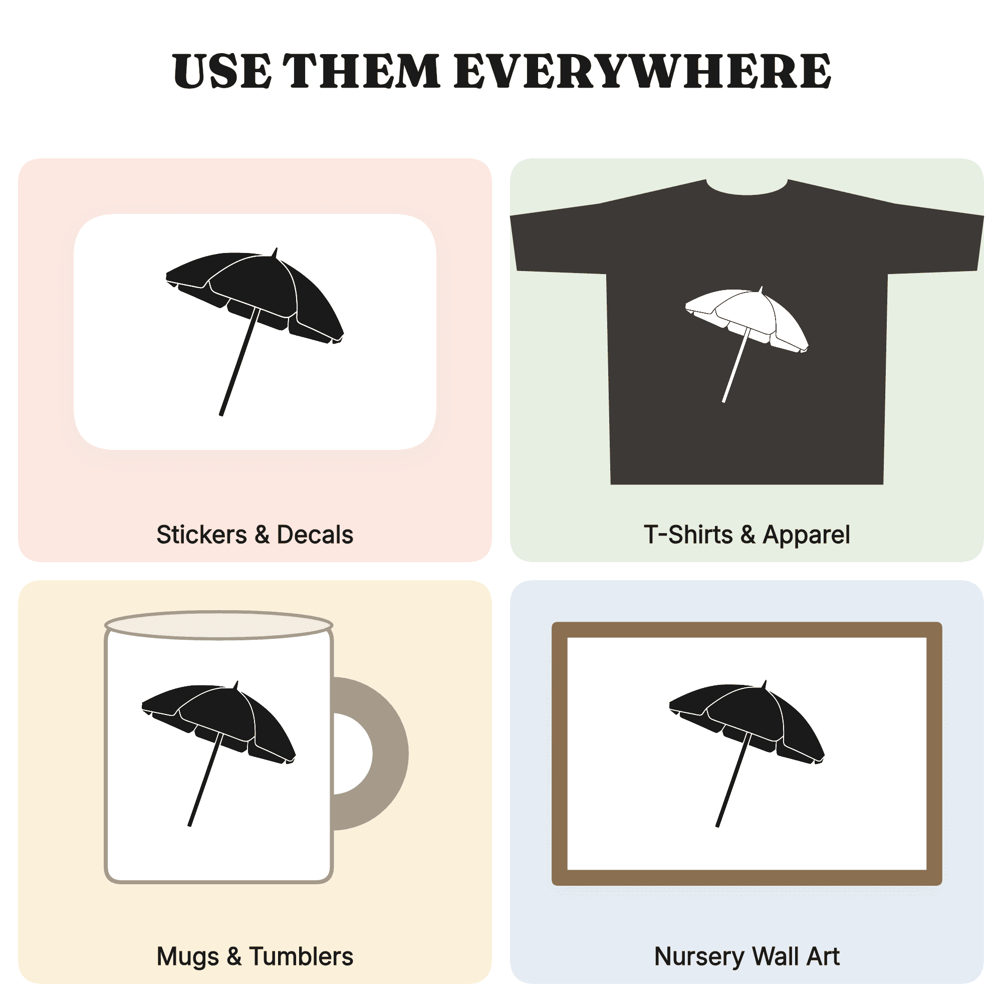 Vintage Beach Umbrella SVG PNG, Tilted Summer Silhouette, Mid-Century Retro Beach Cut File — view 3
