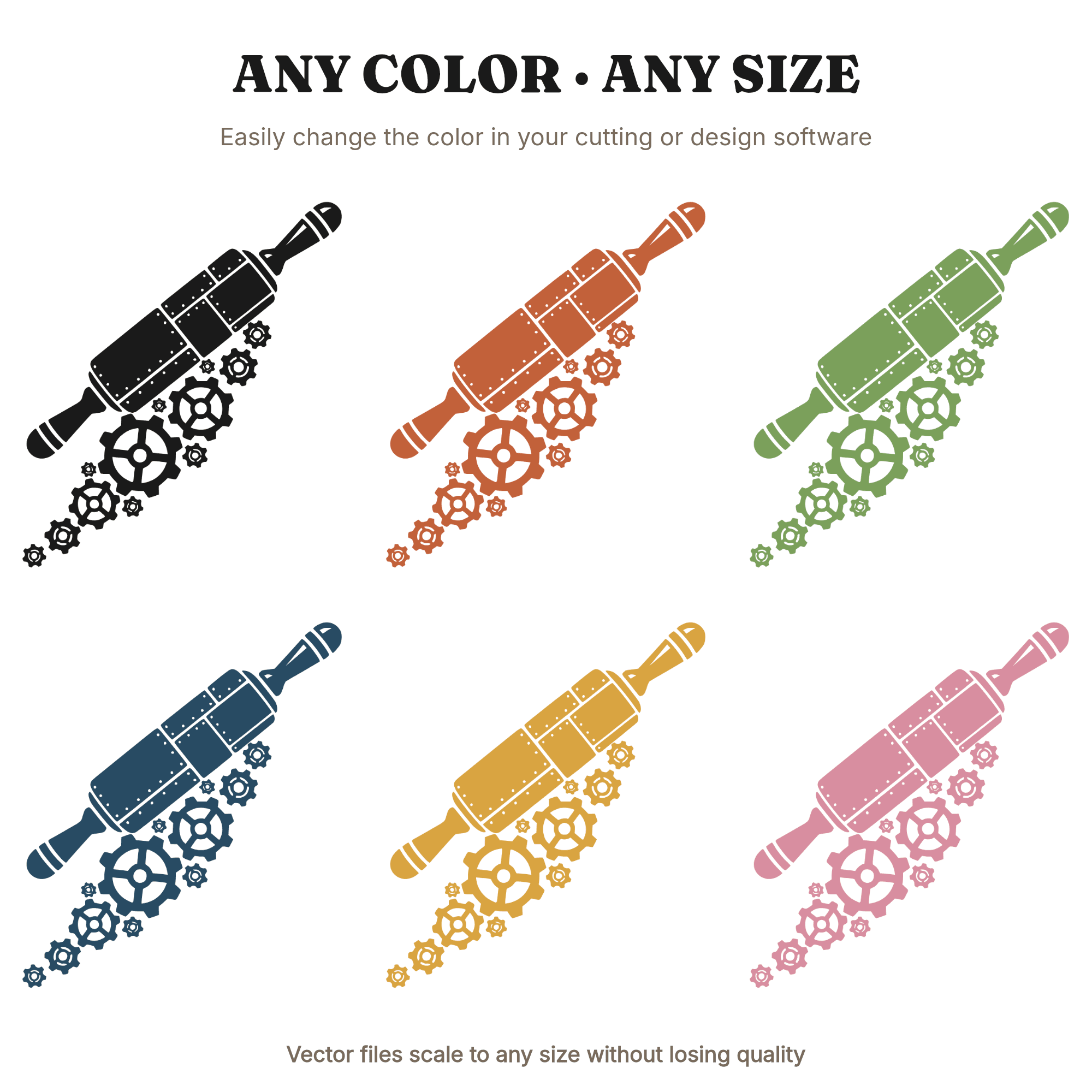 Steampunk Rolling Pin SVG PNG, Mechanical Gears Baking Cut File, National Donut Day Design — view 2