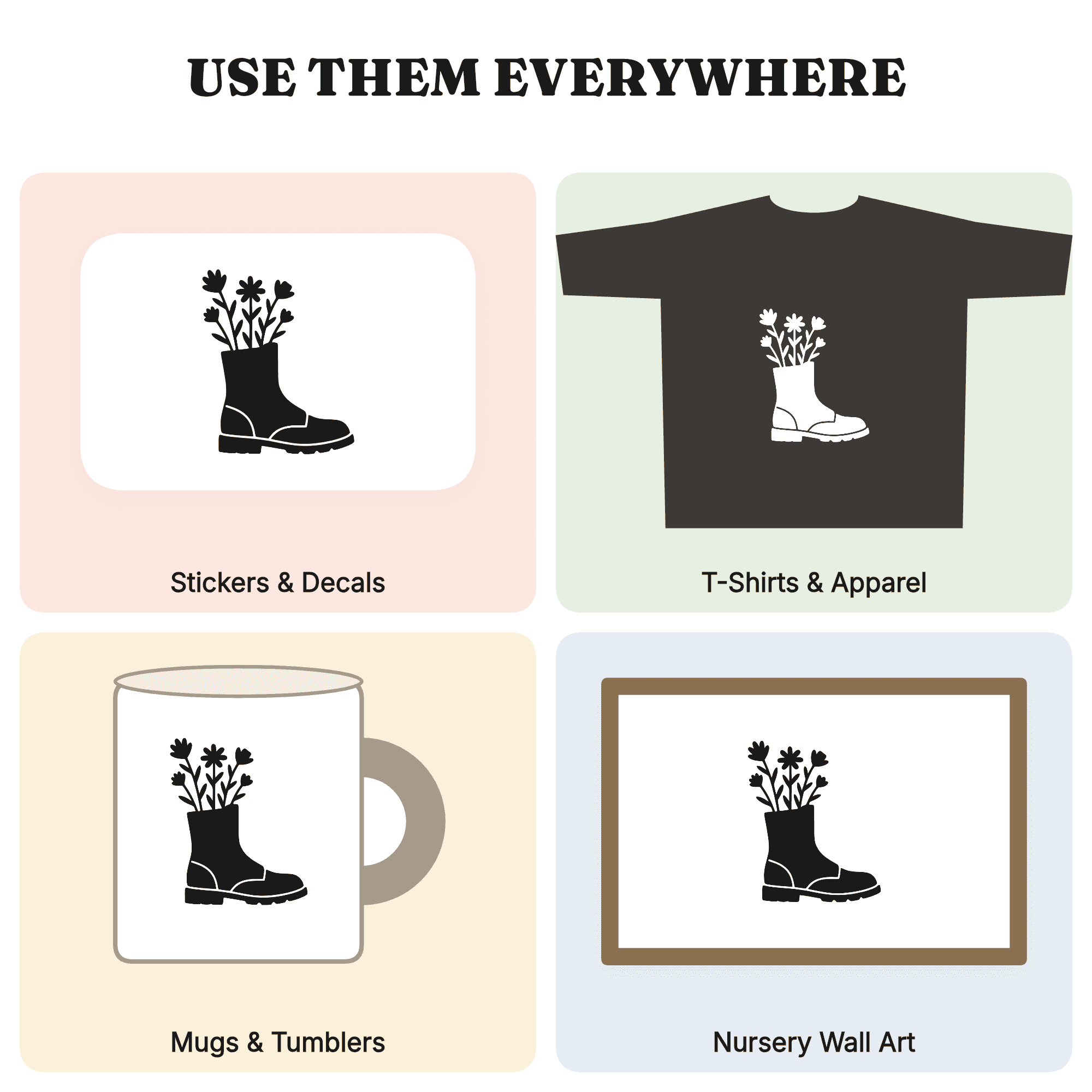 Memorial Day Combat Boot Wildflower SVG PNG, Military Tribute Cut File, Remembrance Silhouette — view 3
