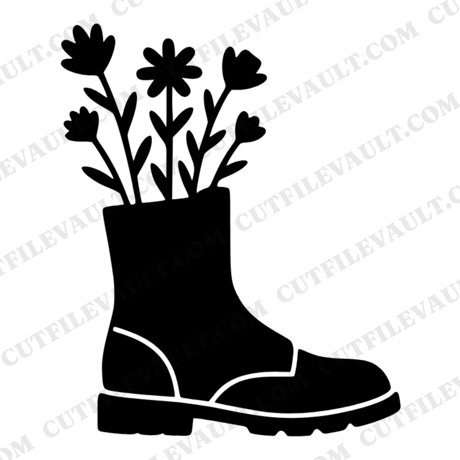 Memorial Day Combat Boot Wildflower SVG PNG, Military Tribute Cut File, Remembrance Silhouette