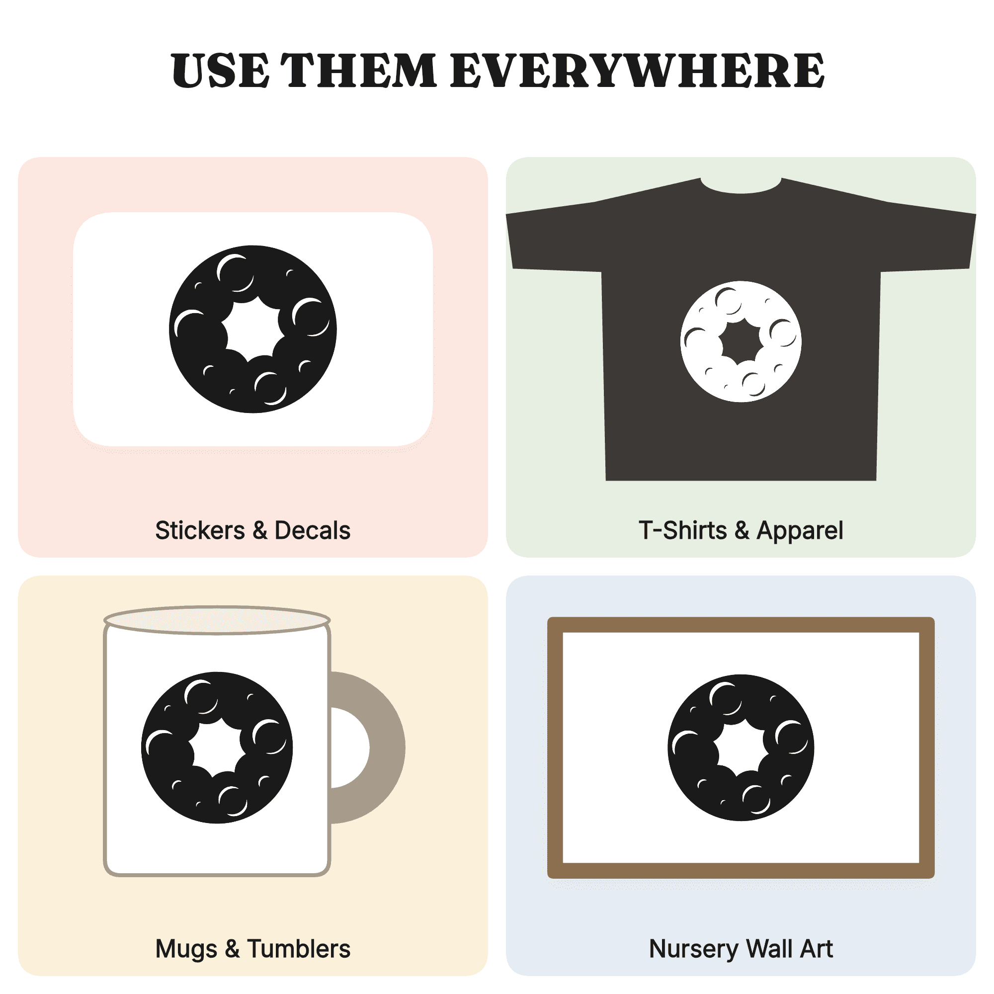 Y2K Chrome Bubble Donut SVG PNG, Retro Donut Ring Silhouette, National Donut Day Cut File — view 3