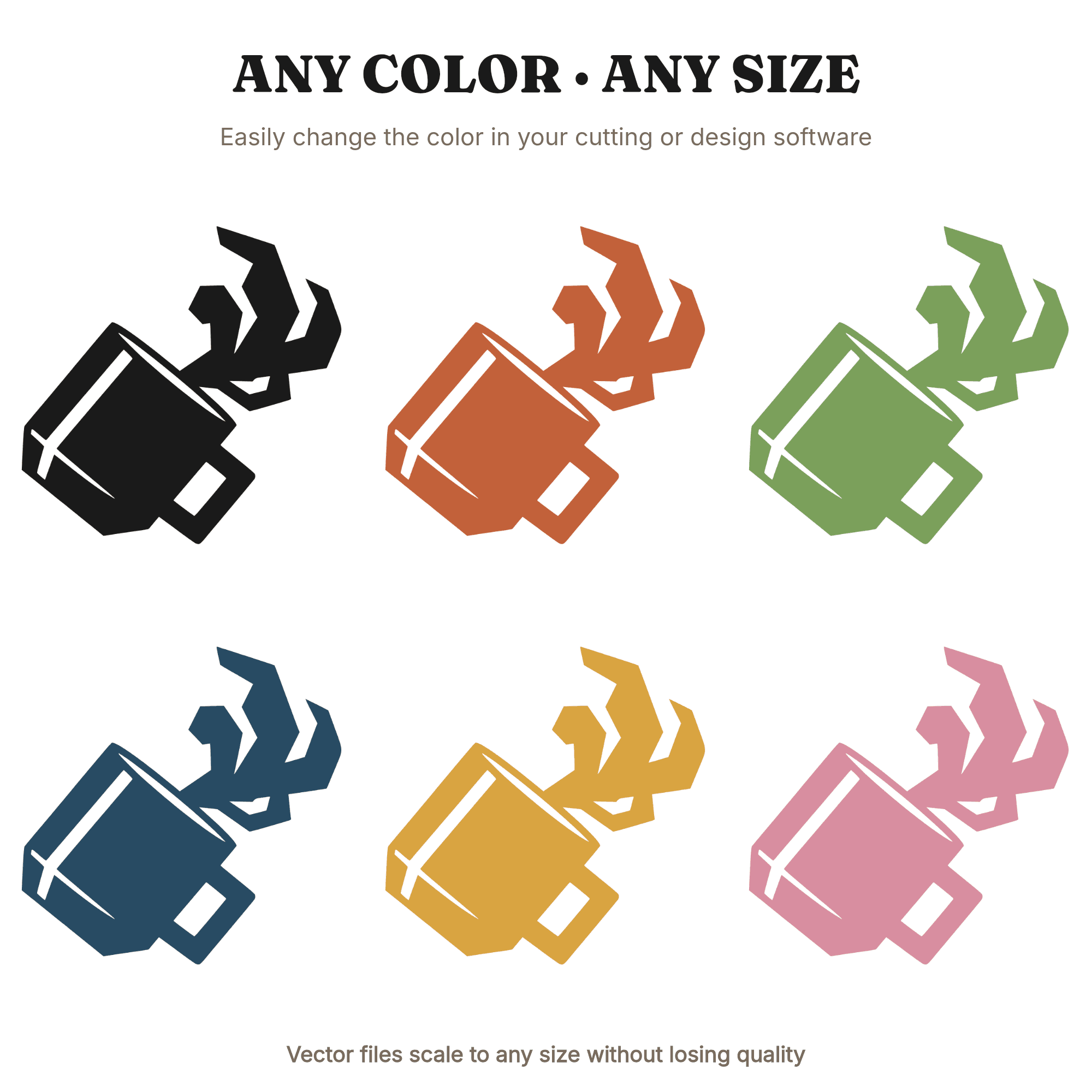 Brutalist Coffee Mug SVG PNG, Tipped Mug with Steam, Modern Breakfast Cut File, National Donut Day — view 2