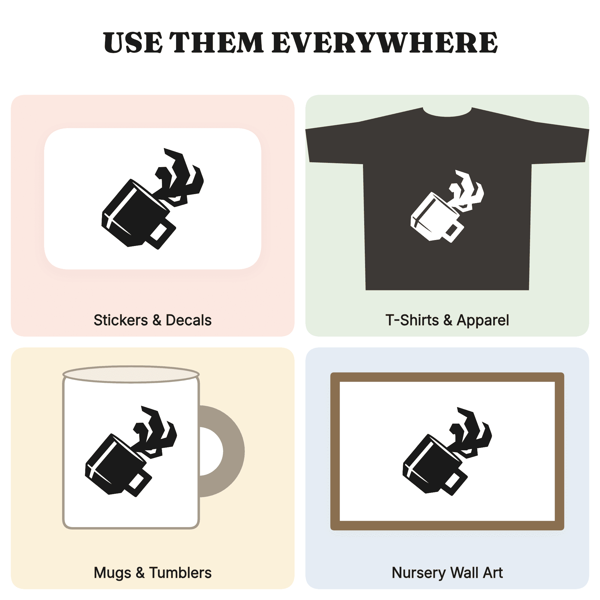 Brutalist Coffee Mug SVG PNG, Tipped Mug with Steam, Modern Breakfast Cut File, National Donut Day — view 3