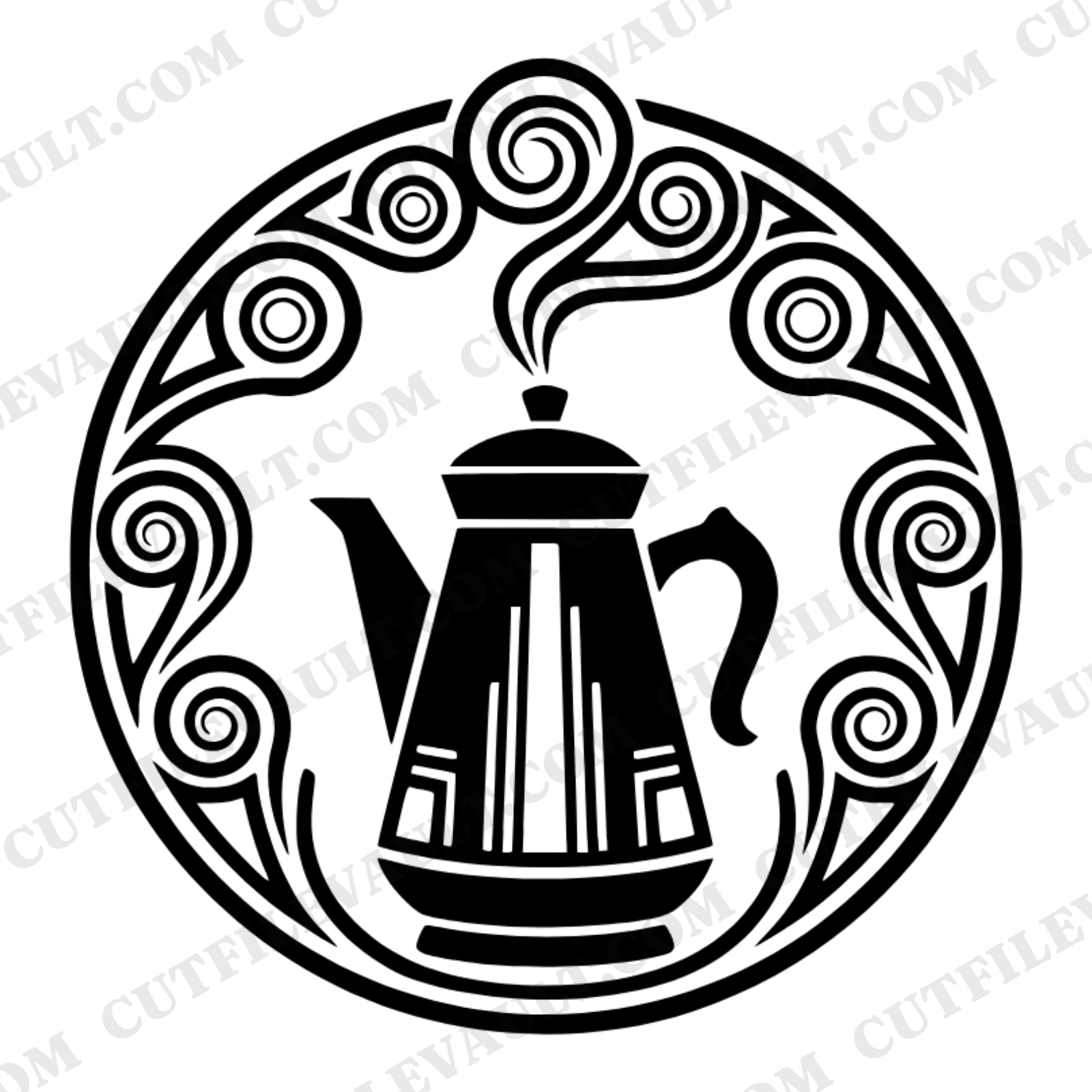 National Donut Day Coffee Percolator SVG PNG Art Deco Badge Vintage Breakfast Cut File