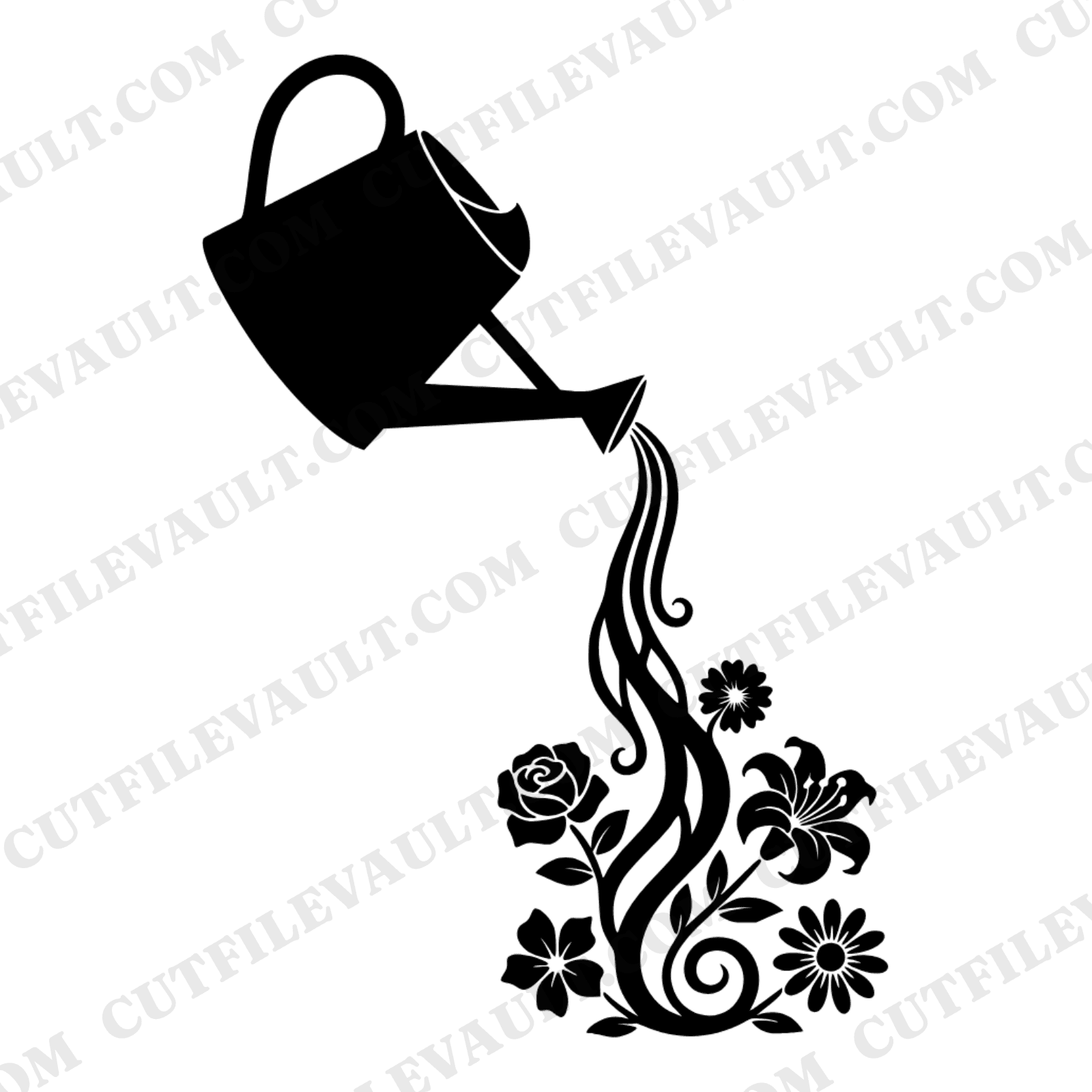 Vintage Watering Can SVG PNG, Floral Water Cascade, Art Nouveau Mothers Day Cut File Design