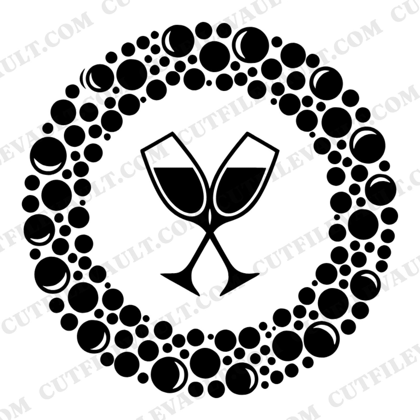 Art Deco Champagne Flutes Wedding SVG PNG, Crossed Glasses Monogram Frame Border Cut File