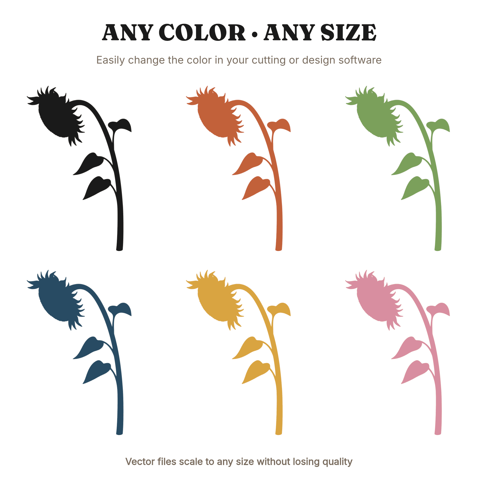 Summer Solstice Sunflower SVG PNG, Arching Sunflower Stalk Silhouette, Cottagecore Floral Cut File — view 2