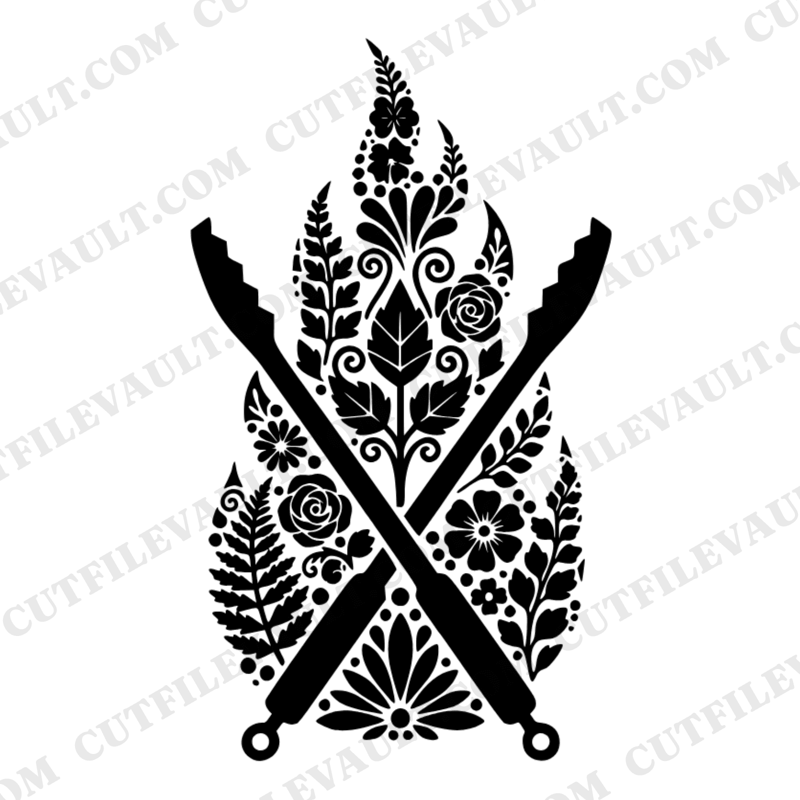 Grill Master BBQ Tongs SVG PNG Father's Day Cottagecore Floral Flames Cut File Cricut Silhouette — view 1