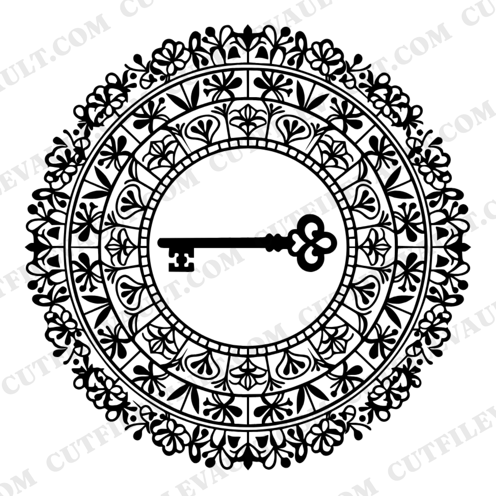 Skeleton Key Mandala SVG PNG, Horizontal Lace Wedding Invitation Cut File, Vintage Key Design