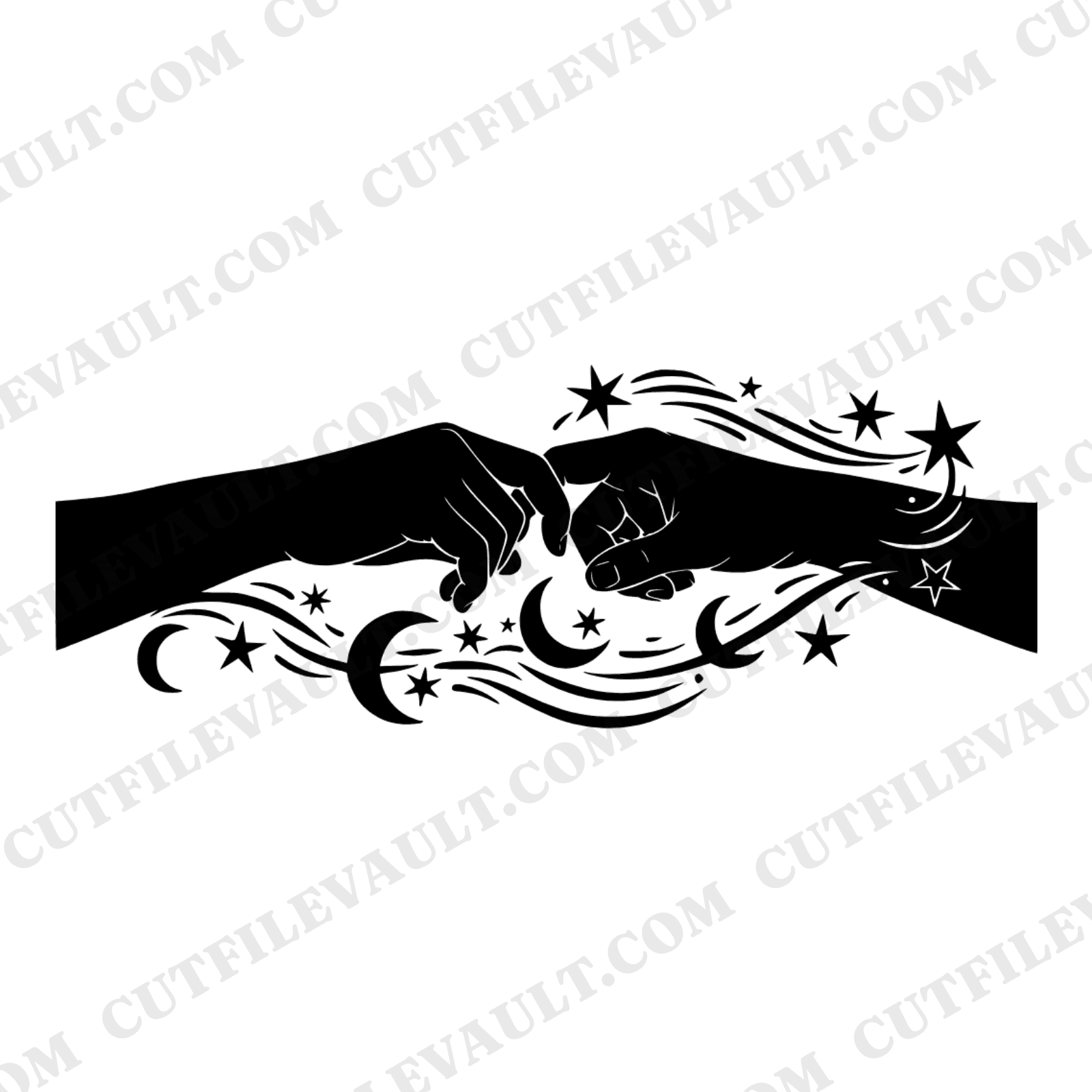 Celestial Pinky Promise SVG PNG, Moon and Stars Friendship Hands Cut File, Best Friends Day Design