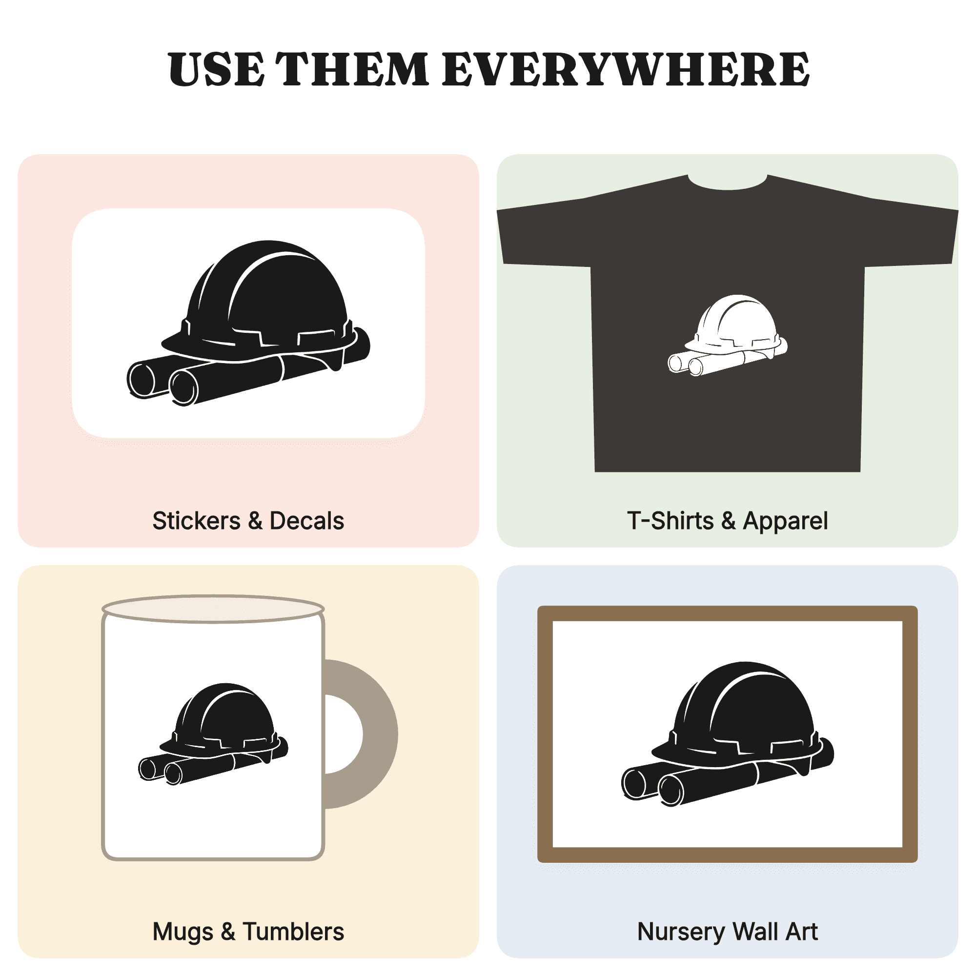 Hard Hat Blueprint SVG PNG, Construction Worker Silhouette, Labor Day Craftsman Design Cut File — view 3