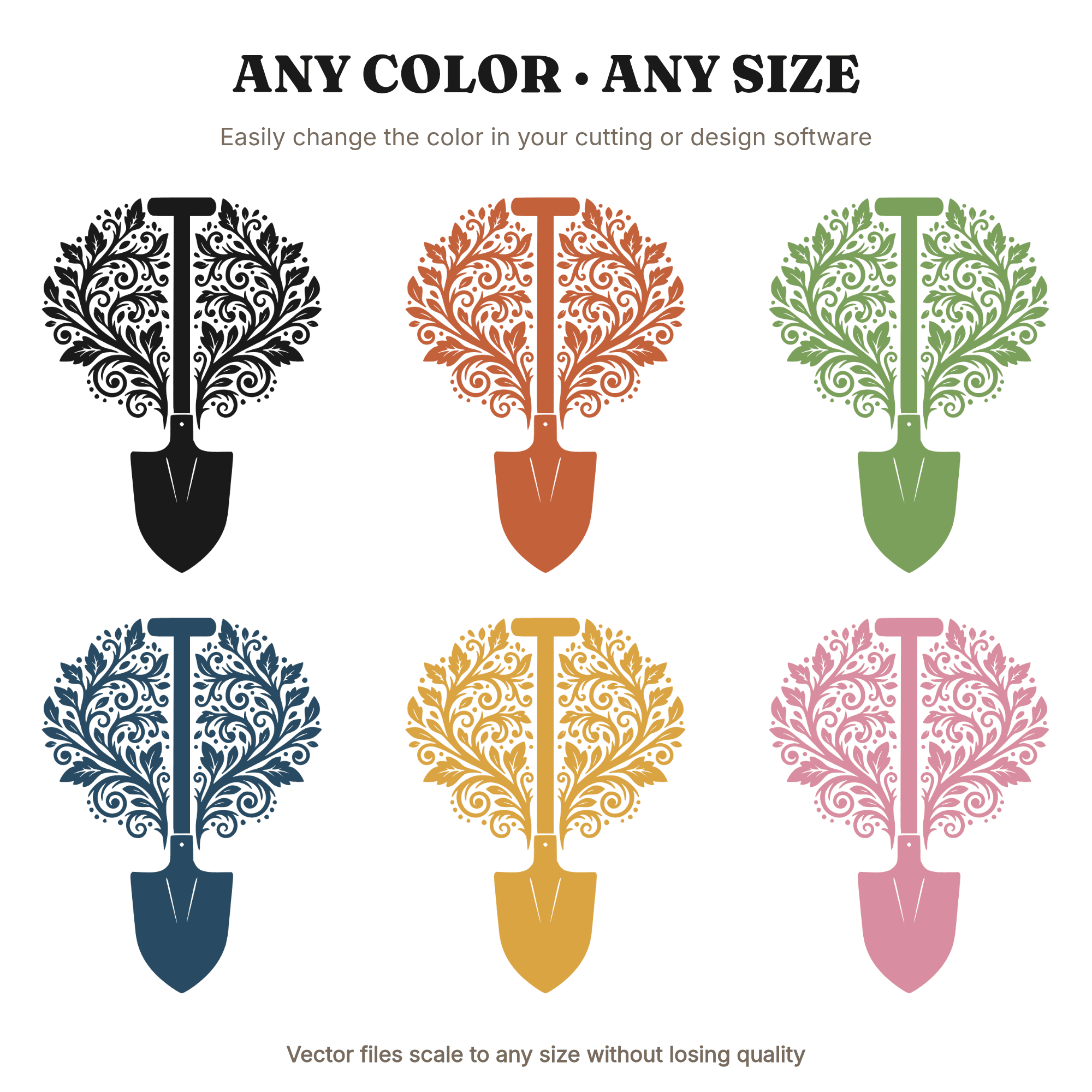 Summer Solstice Garden Spade SVG PNG, Boho Root Tendrils Folk Art Cut File for Cricut Silhouette — view 2