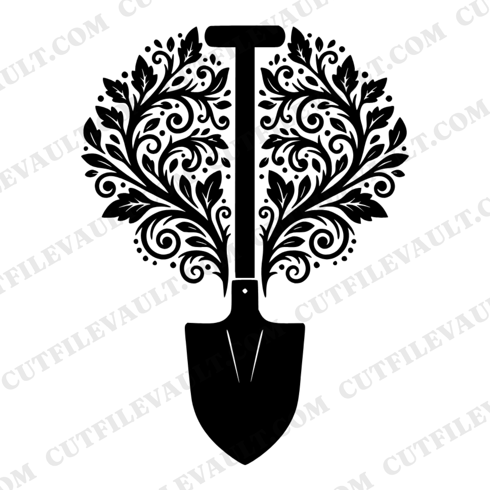 Summer Solstice Garden Spade SVG PNG, Boho Root Tendrils Folk Art Cut File for Cricut Silhouette — view 1