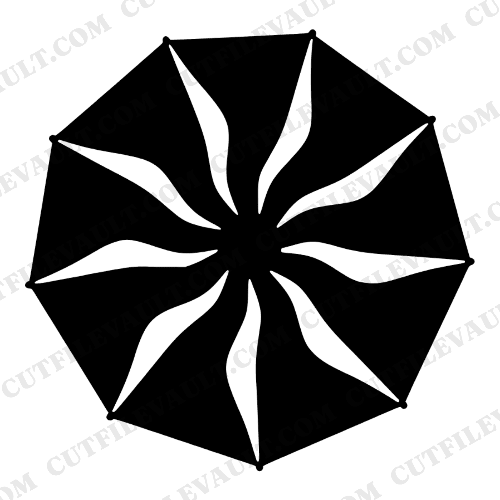 Summer Solstice Beach Umbrella SVG PNG Sunburst Canopy Cut File Fluid Abstract Radial Design