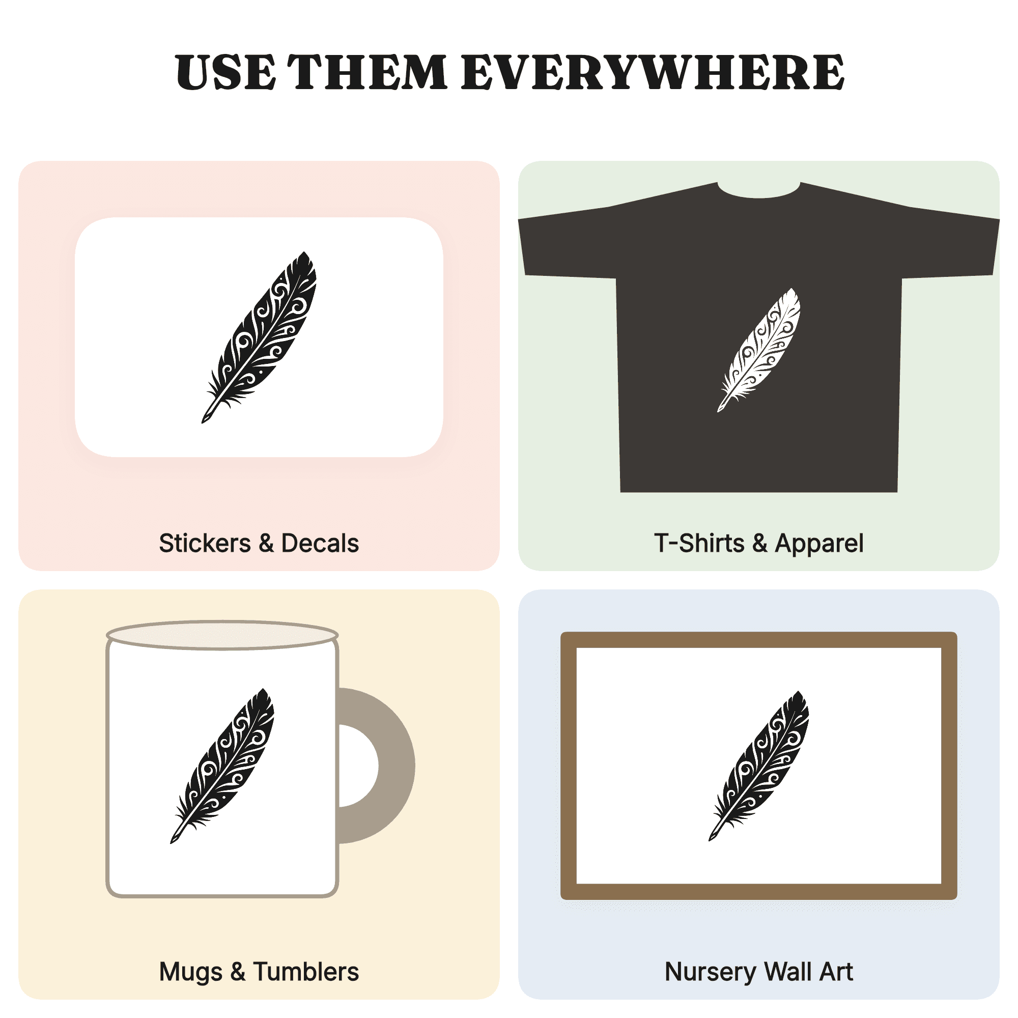 Owl Feather SVG PNG, Mystical Swirls Diagonal Cut File, Woodland Wisdom Back to School Design — view 3