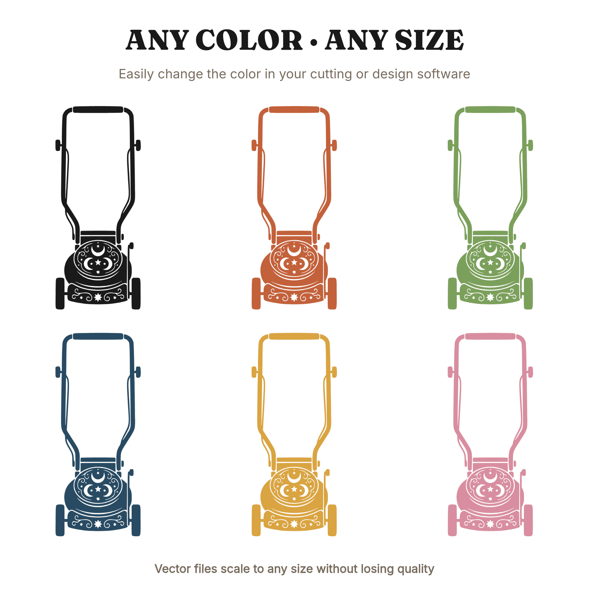 Vintage Reel Mower SVG PNG Top View Celestial Stars Father's Day Cut File Mystical Lawn Mower — view 2
