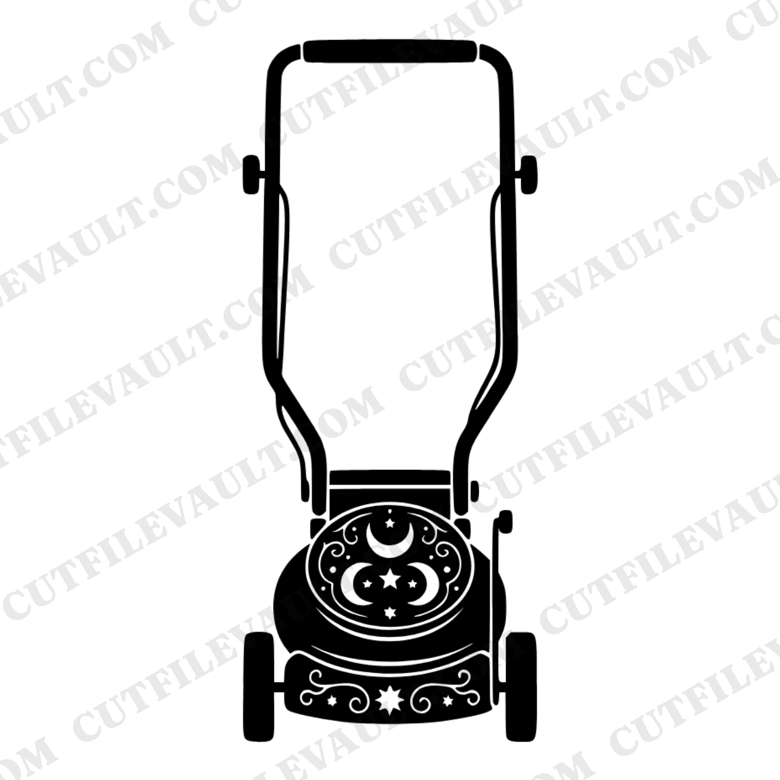 Vintage Reel Mower SVG PNG Top View Celestial Stars Father's Day Cut File Mystical Lawn Mower — view 1