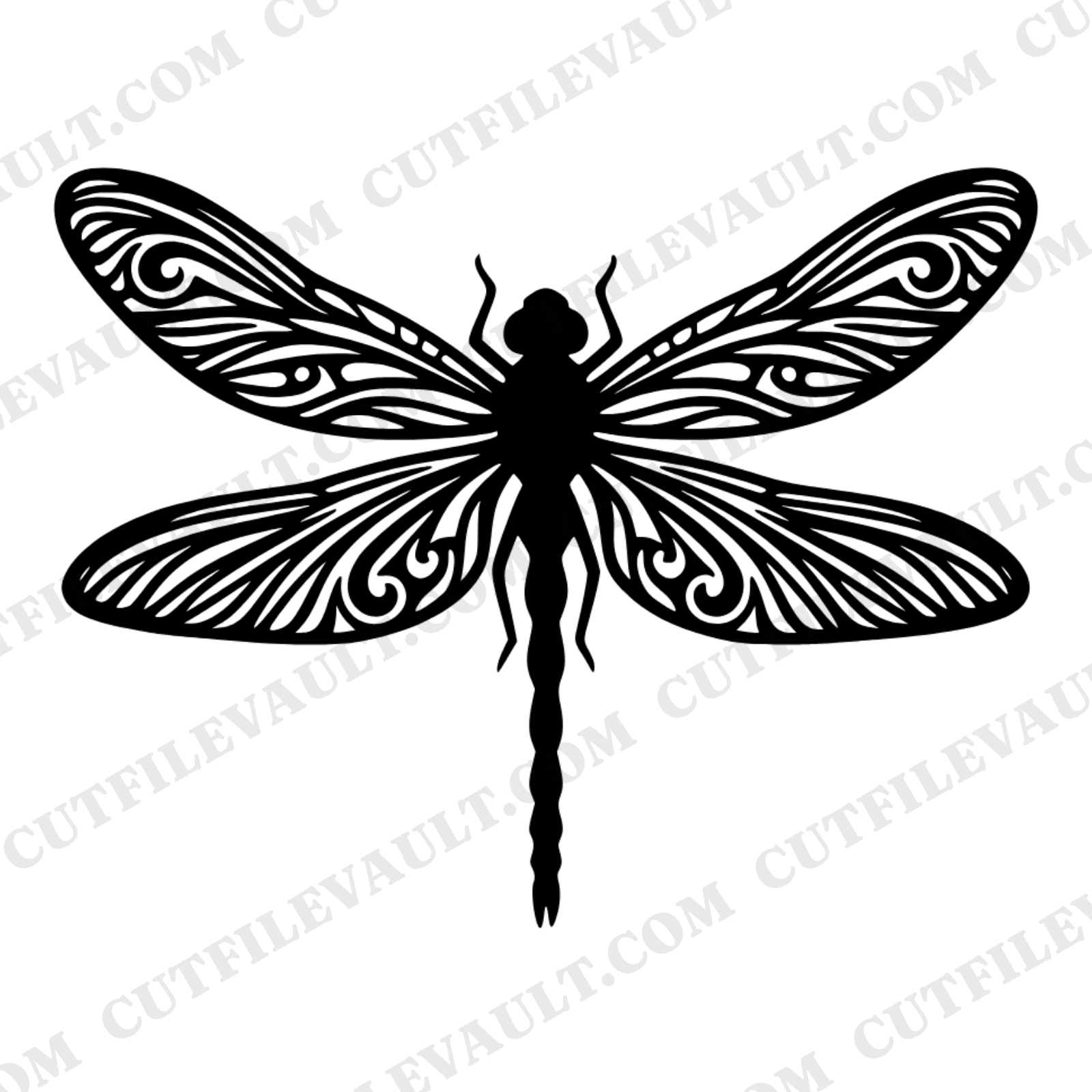 Summer Solstice Dragonfly SVG PNG, Art Nouveau Overhead View, Retro 70s Wave Cut File Design — view 1
