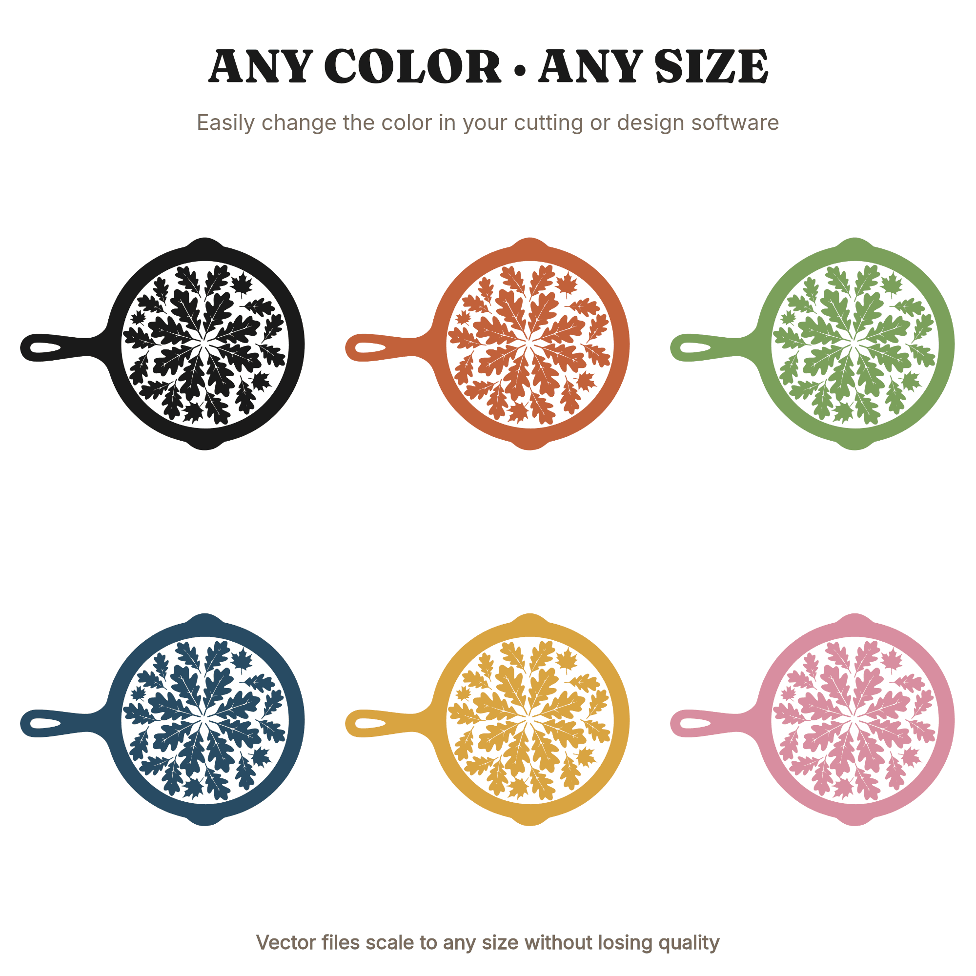 Harvest Skillet SVG PNG, Oak Maple Leaves Thanksgiving Cut File, Fall Farmhouse Decor, Autumn Kitchen — view 2