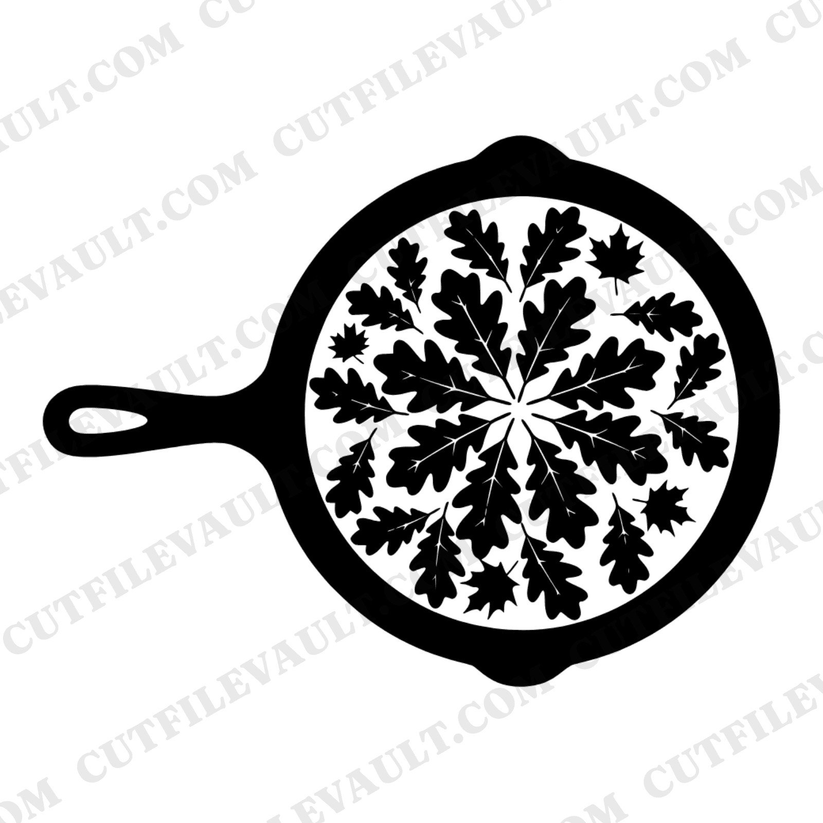 Harvest Skillet SVG PNG, Oak Maple Leaves Thanksgiving Cut File, Fall Farmhouse Decor, Autumn Kitchen — view 1